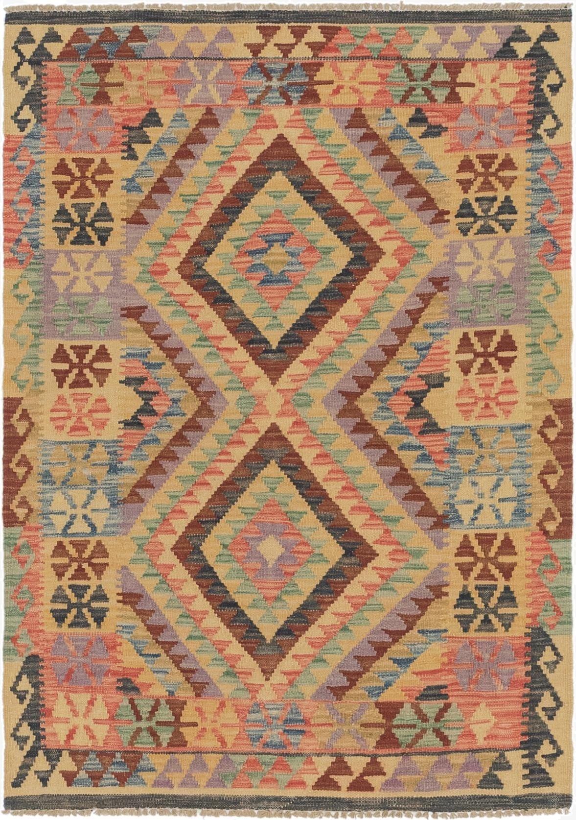  3' 4 x 4' 10  Hand Woven Kilim Maymana Wool Rug