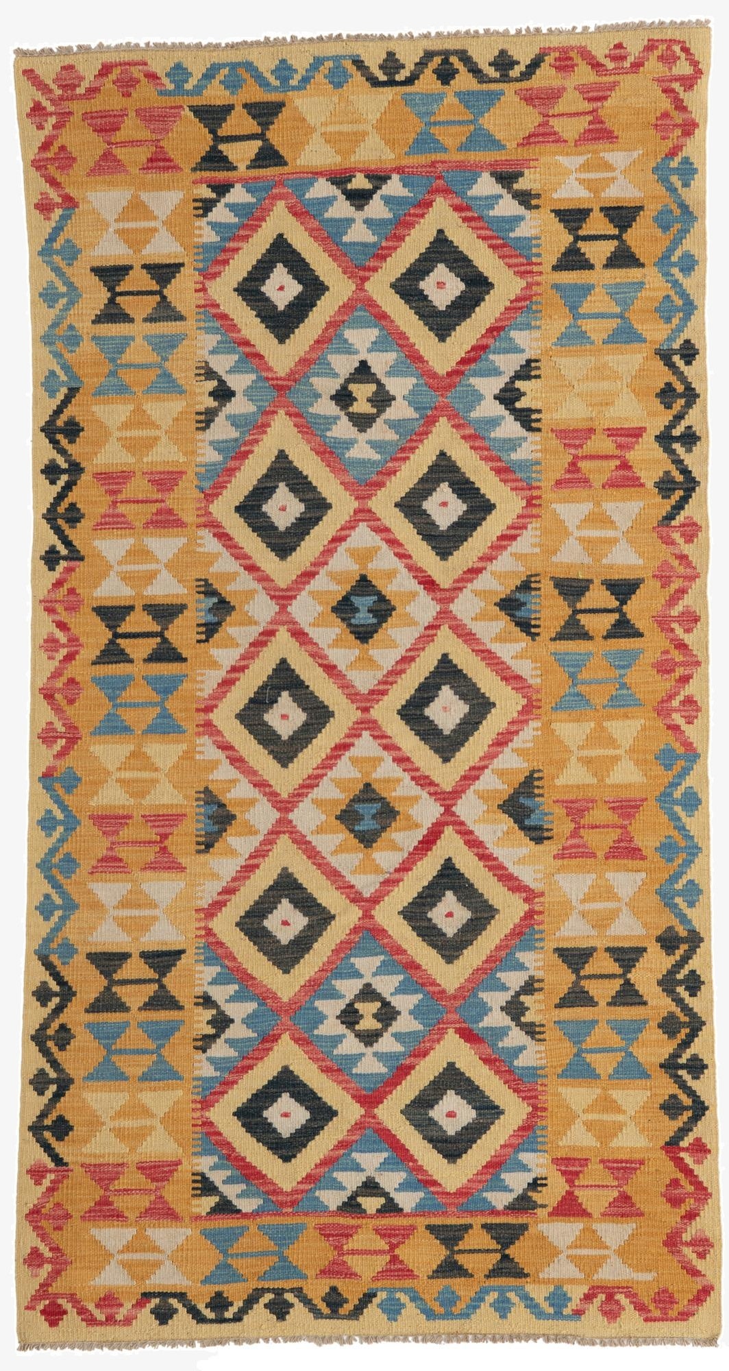  3' 5 x 6' 5  Hand Woven Kilim Maymana Wool Rug