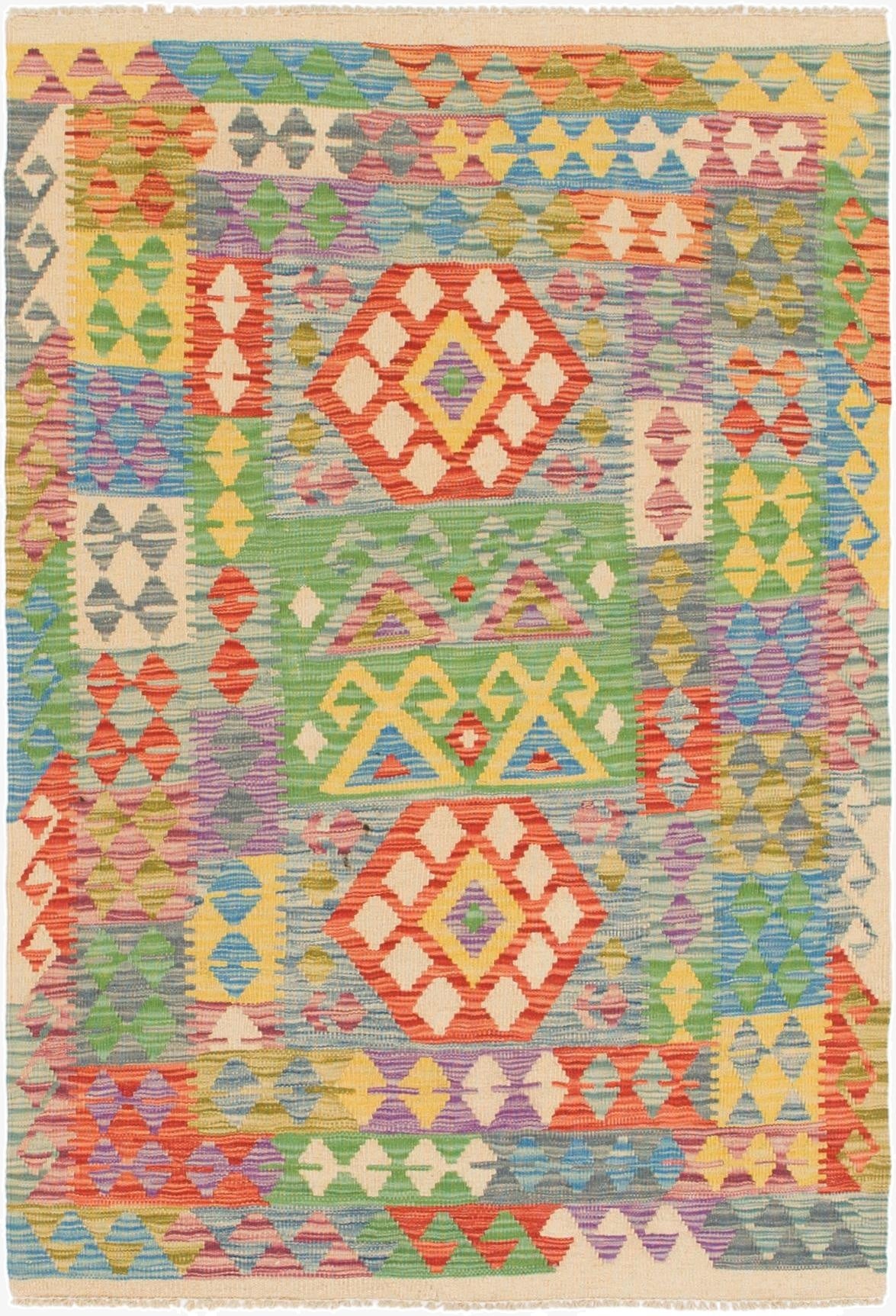  3' 4 x 5'  Hand Woven Kilim Maymana Wool Rug