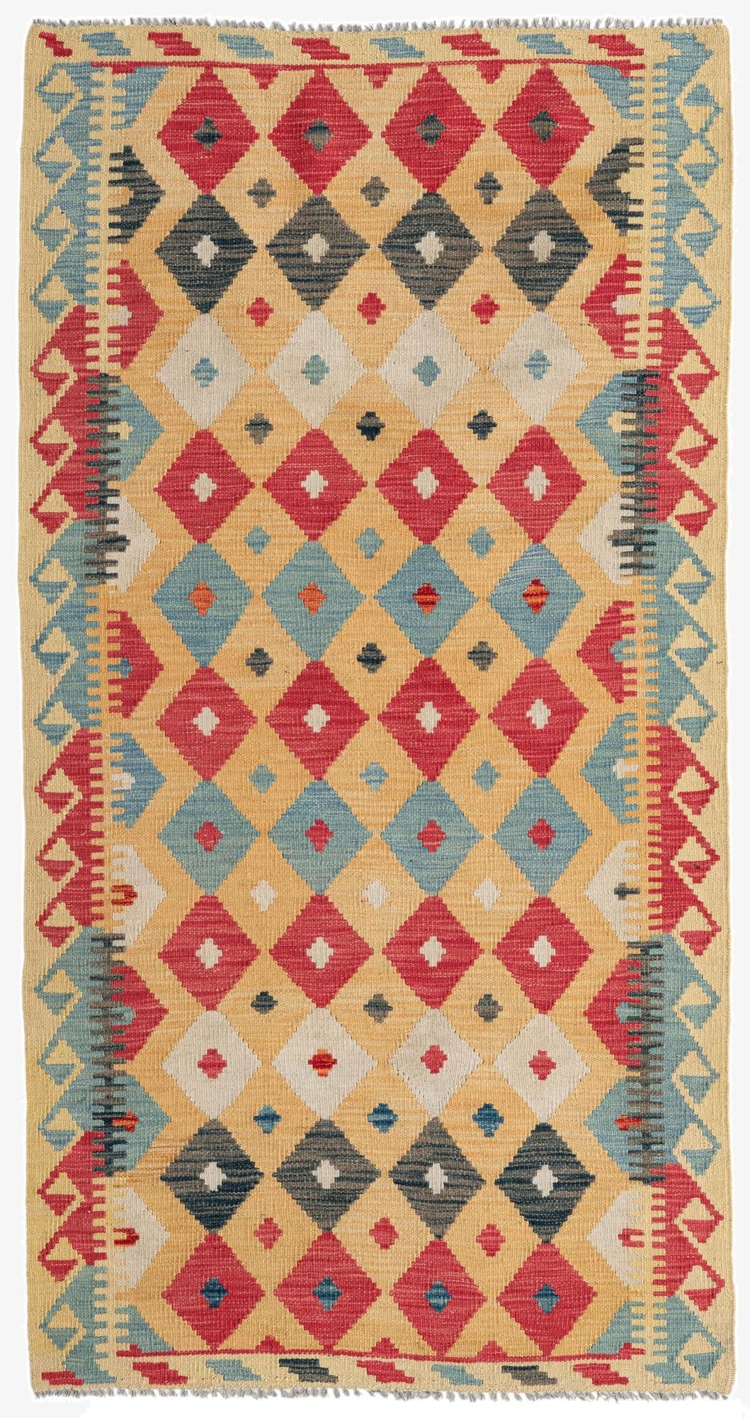 3' 6 x 6' 8  Hand Woven Kilim Maymana Wool Rug