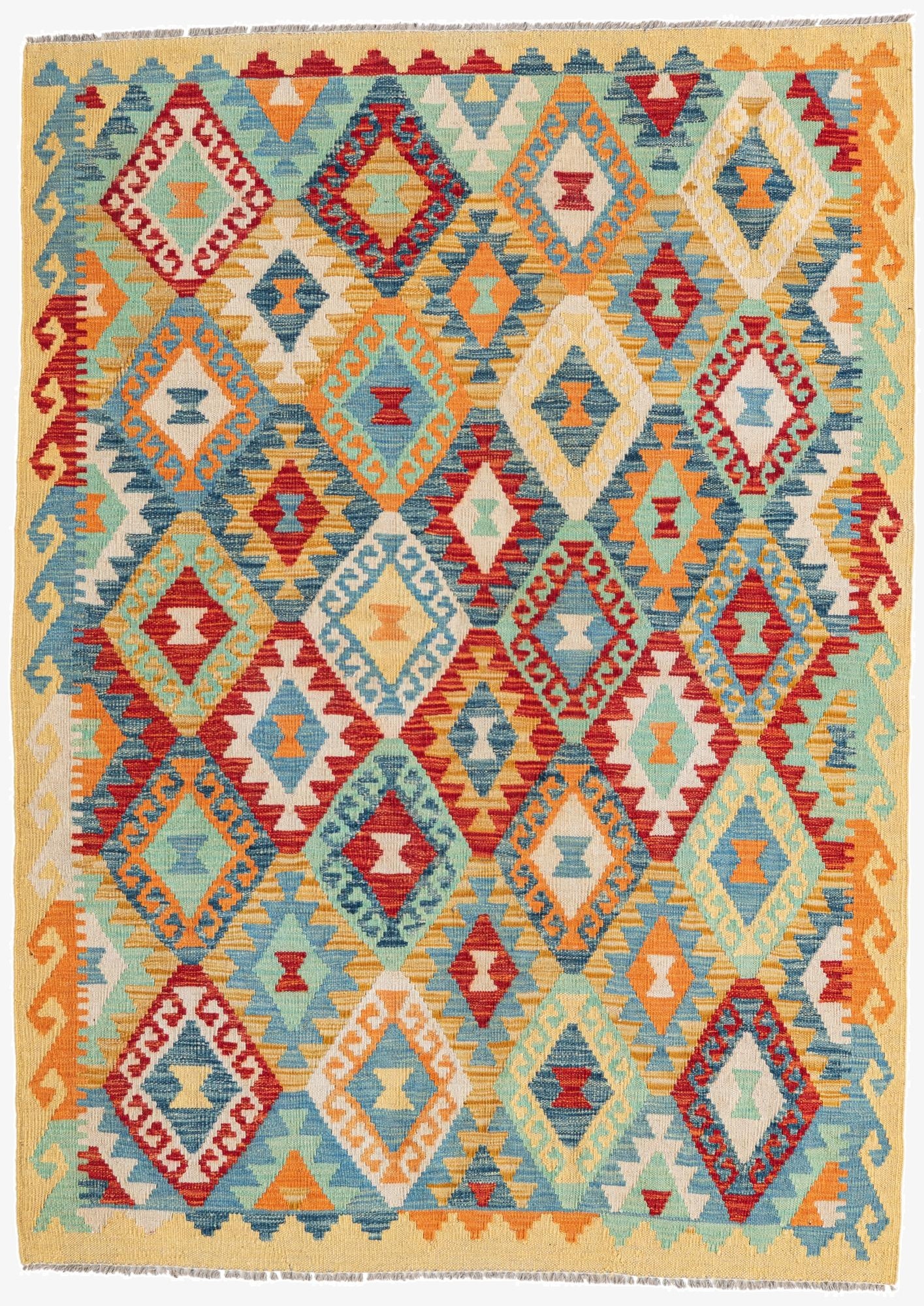  4' 2 x 5' 9  Hand Woven Kilim Maymana Wool Rug