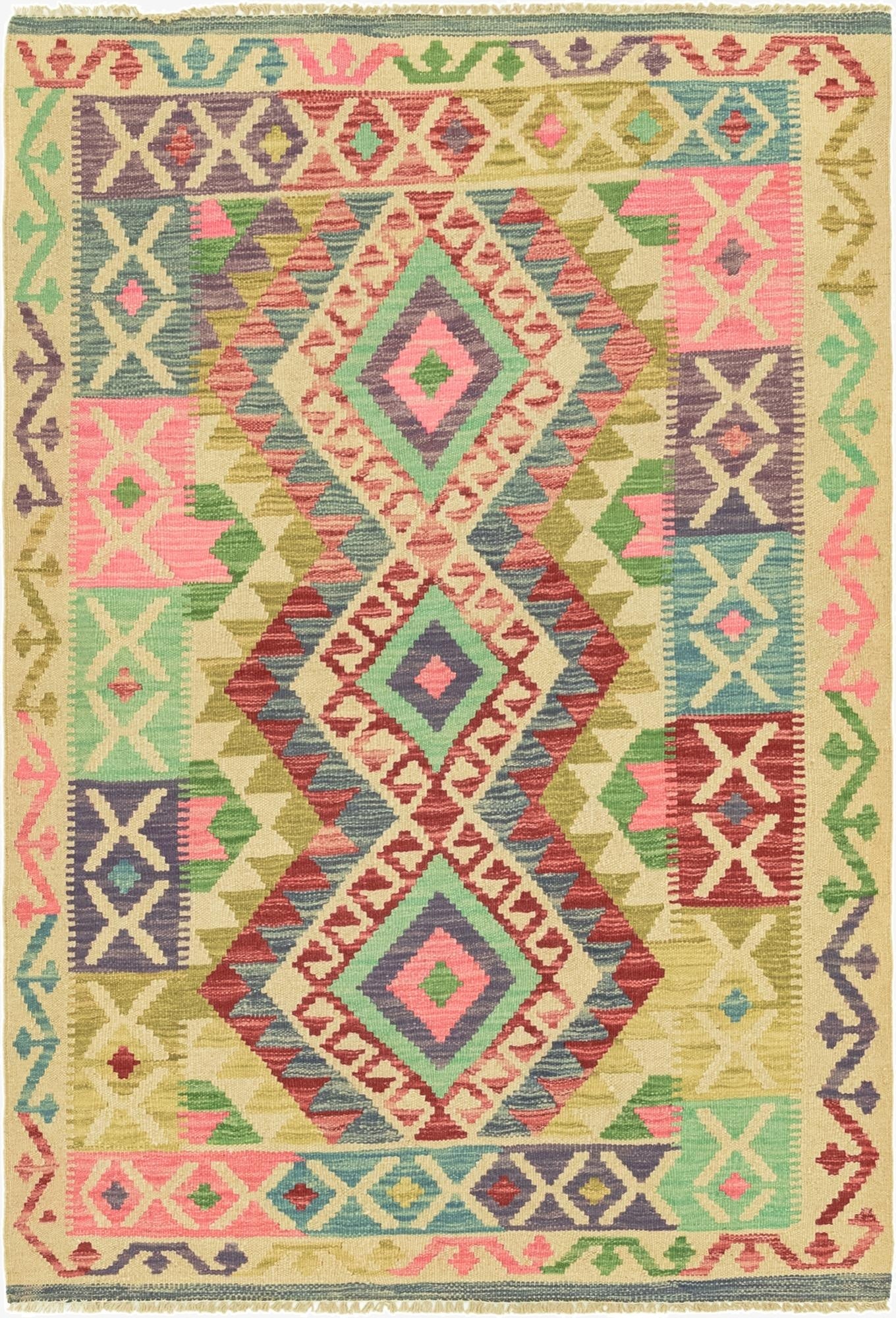  3' 6 x 5'  Hand Woven Kilim Maymana Wool Rug