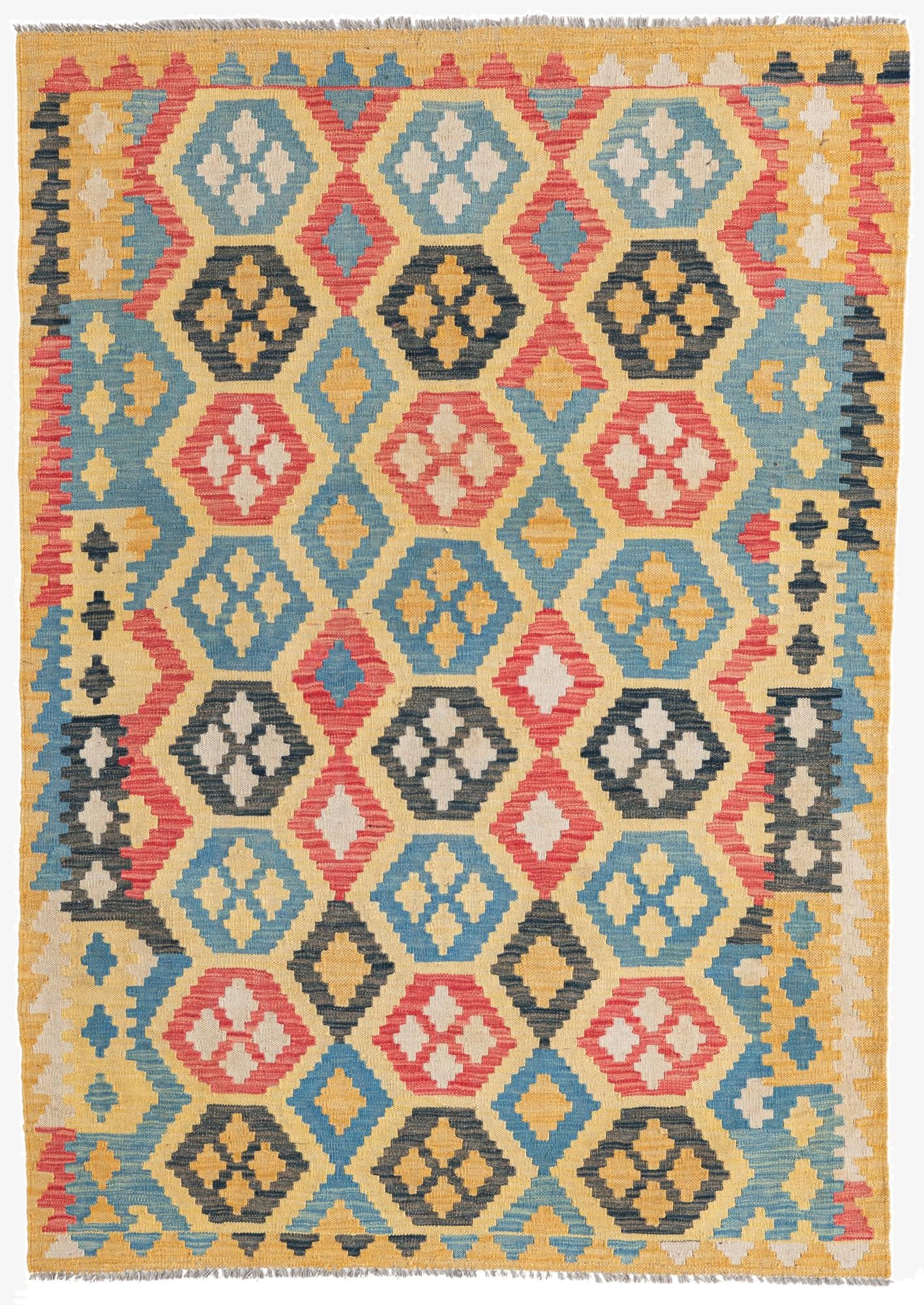  4' 2 x 5' 10  Hand Woven Kilim Maymana Wool Rug