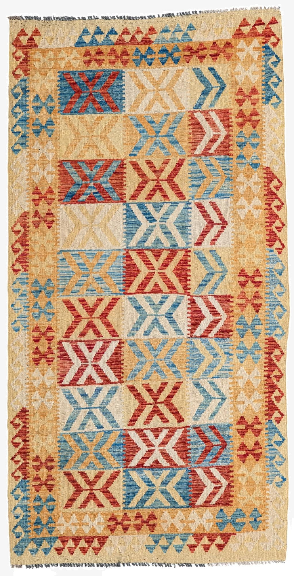  3' 6 x 6' 8  Hand Woven Kilim Maymana Wool Rug