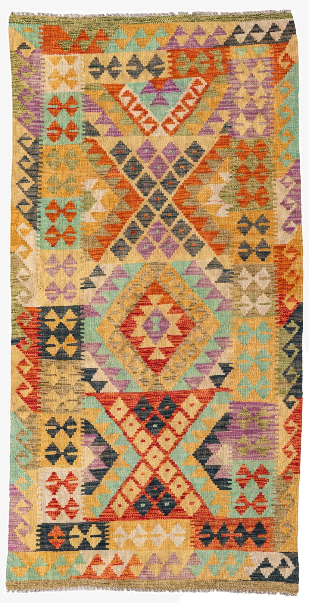  3' 5 x 6' 6  Hand Woven Kilim Maymana Wool Rug