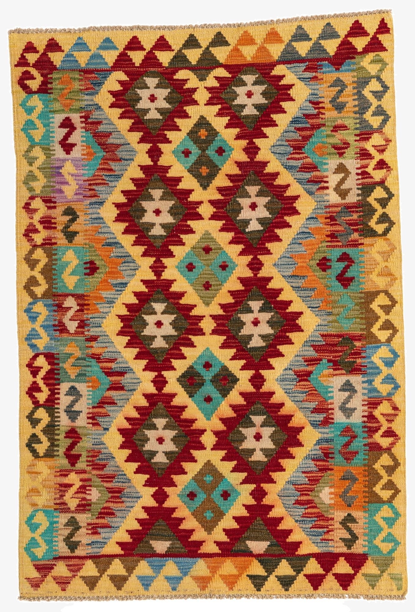  3' 3 x 4' 9  Hand Woven Kilim Maymana Wool Rug
