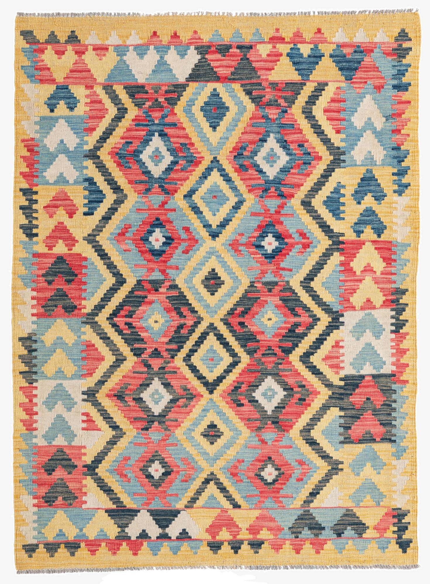  4' 3 x 5' 9  Hand Woven Kilim Maymana Wool Rug