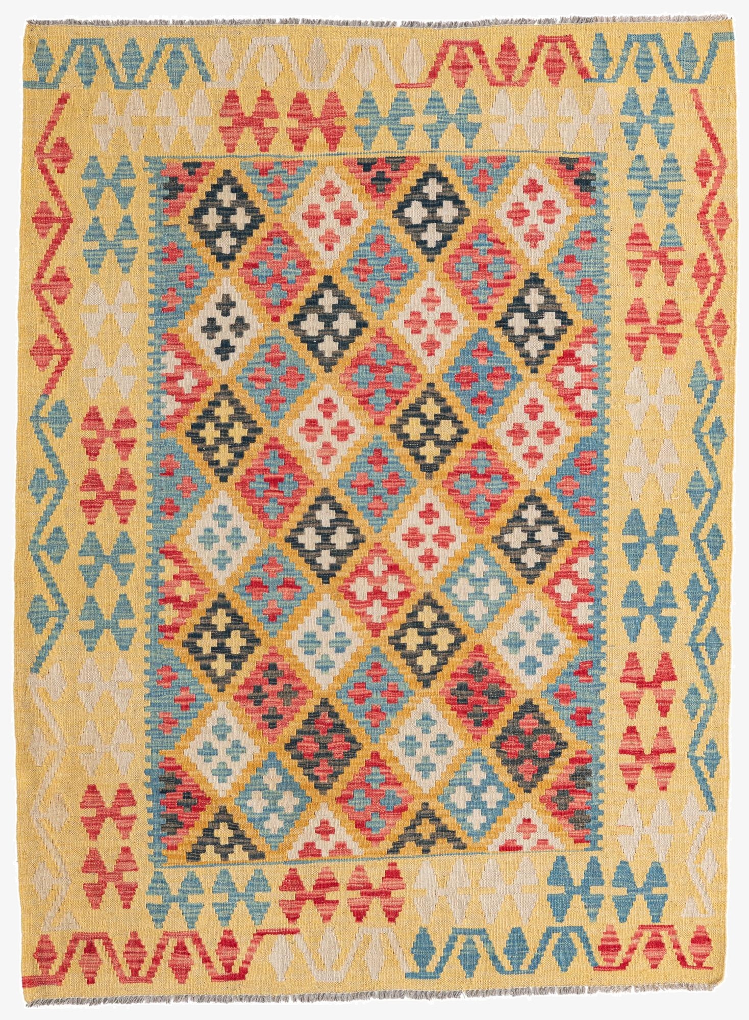  4' 3 x 5' 8  Hand Woven Kilim Maymana Wool Rug