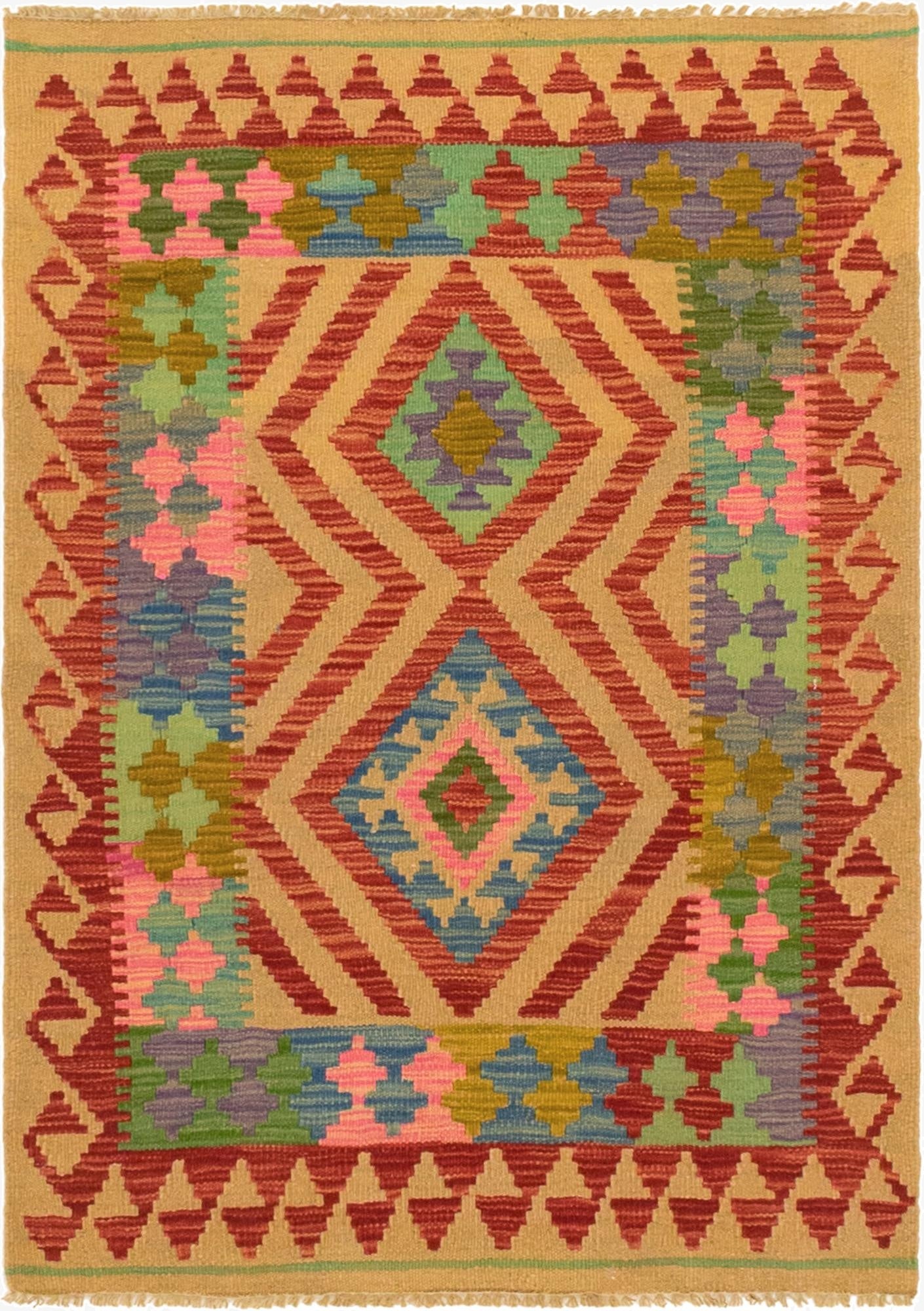  2' 9 x 3' 10  Hand Woven Kilim Maymana Wool Rug