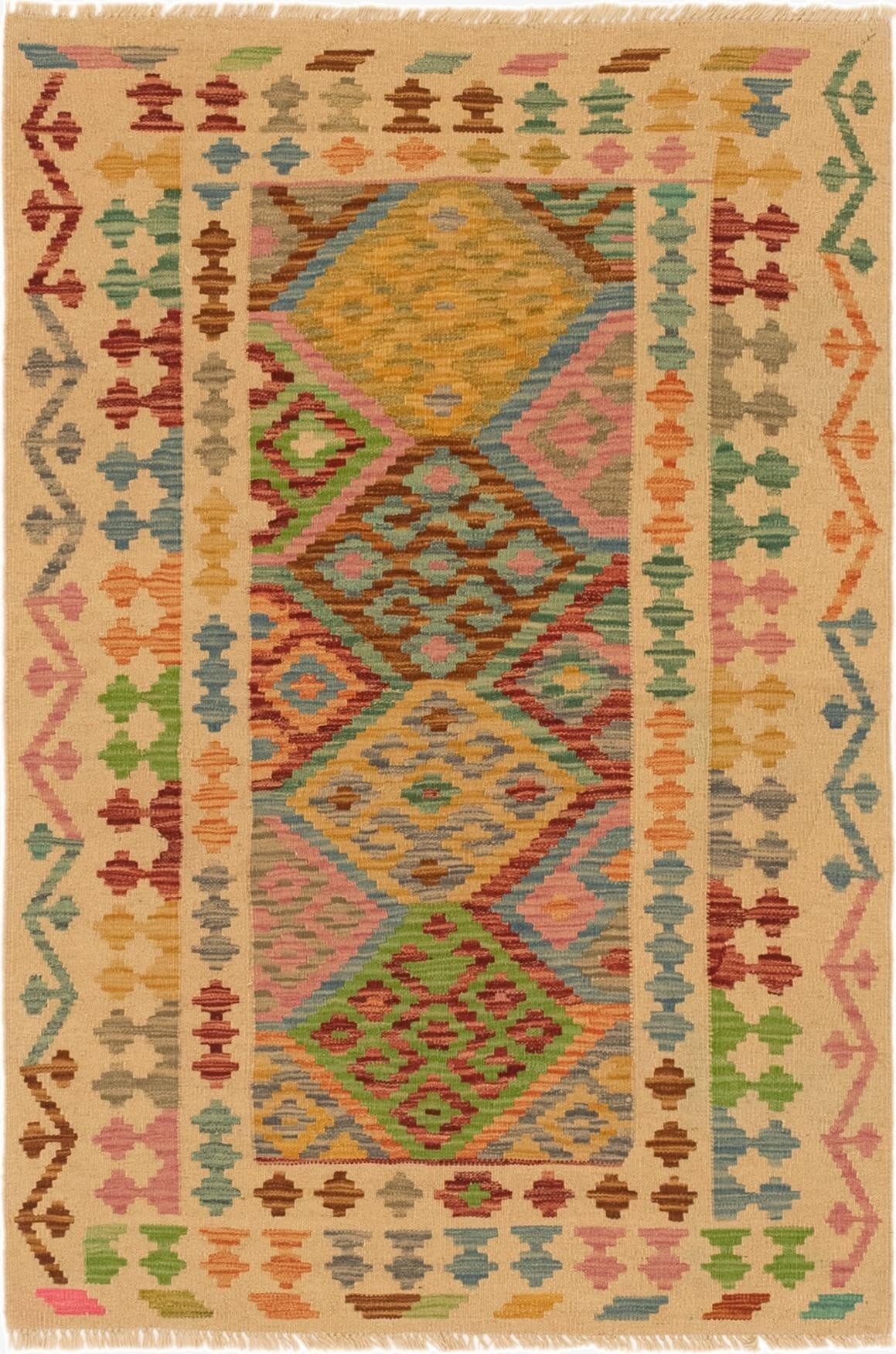  3' 5 x 5'  Hand Woven Kilim Maymana Wool Rug