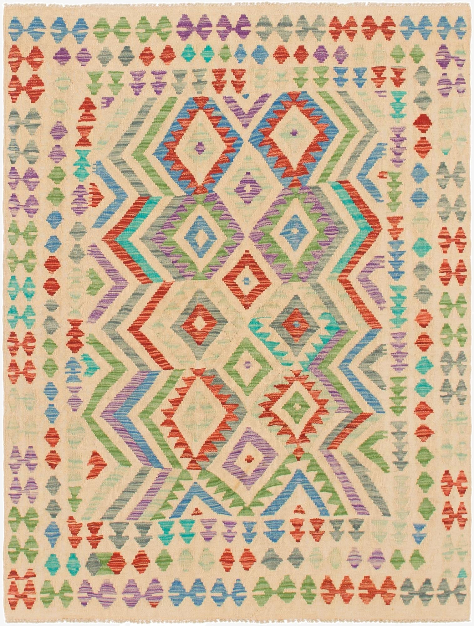  4' 10 x 6' 3  Hand Woven Kilim Maymana Wool Rug