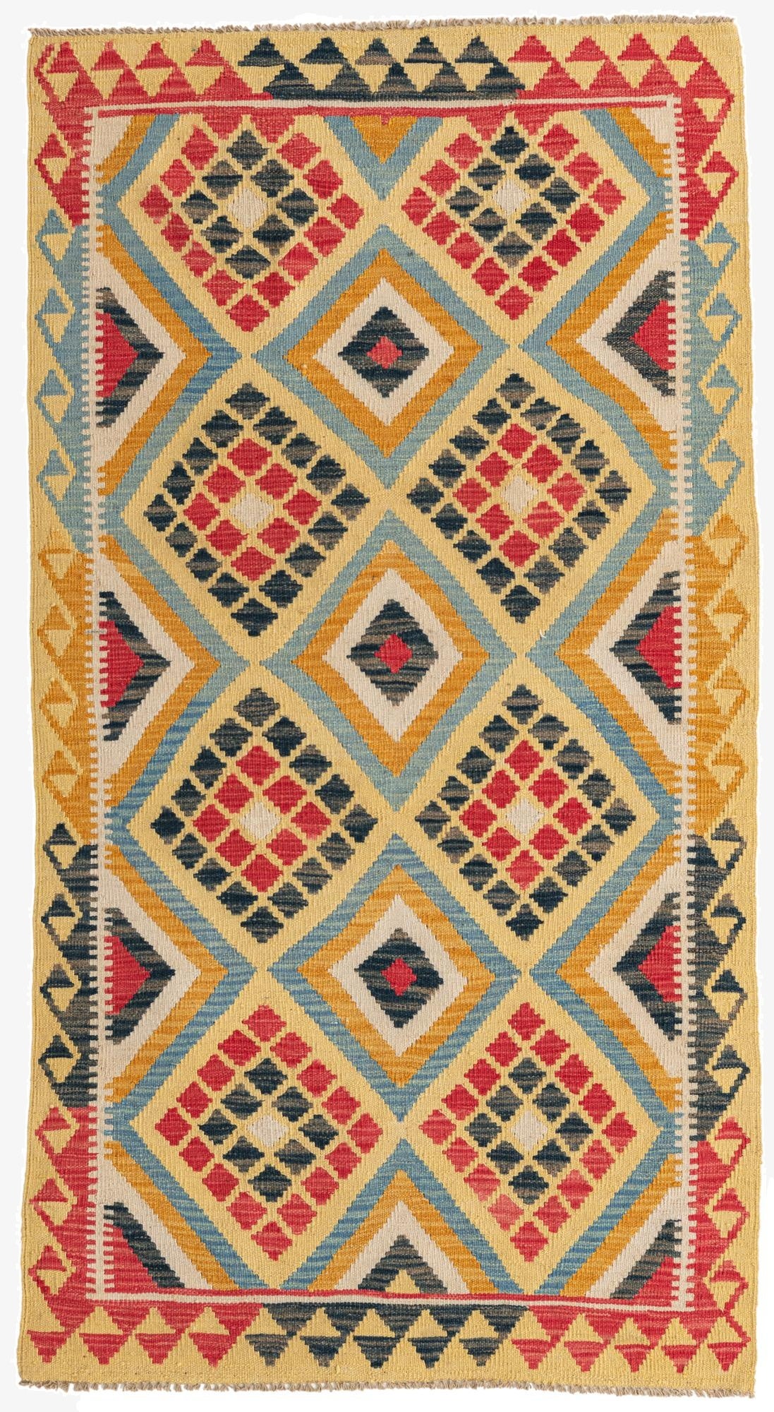  3' 6 x 6' 6  Hand Woven Kilim Maymana Wool Rug
