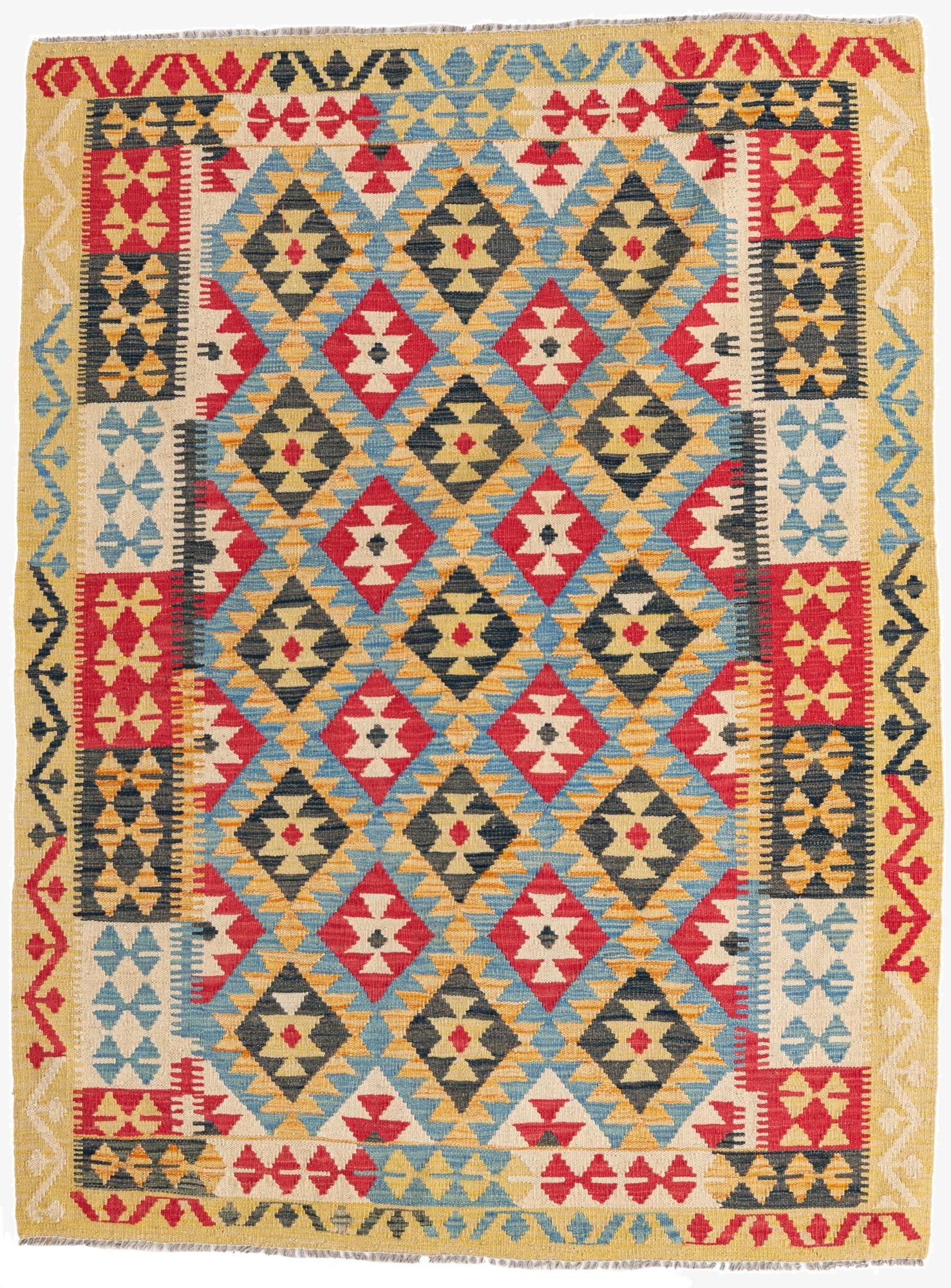  4' 4 x 5' 9  Hand Woven Kilim Maymana Wool Rug