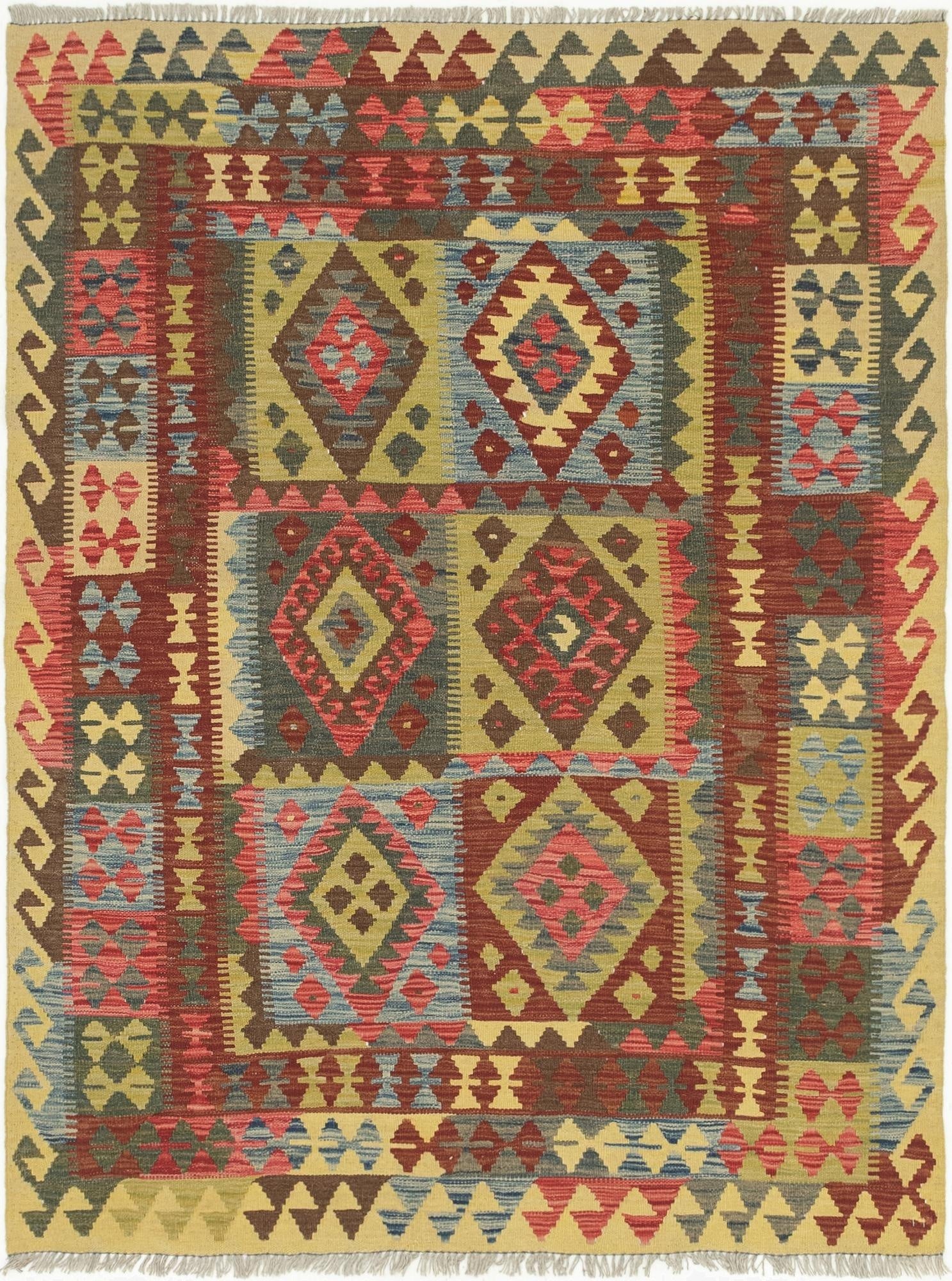  4' 10 x 6' 4  Hand Woven Kilim Maymana Wool Rug