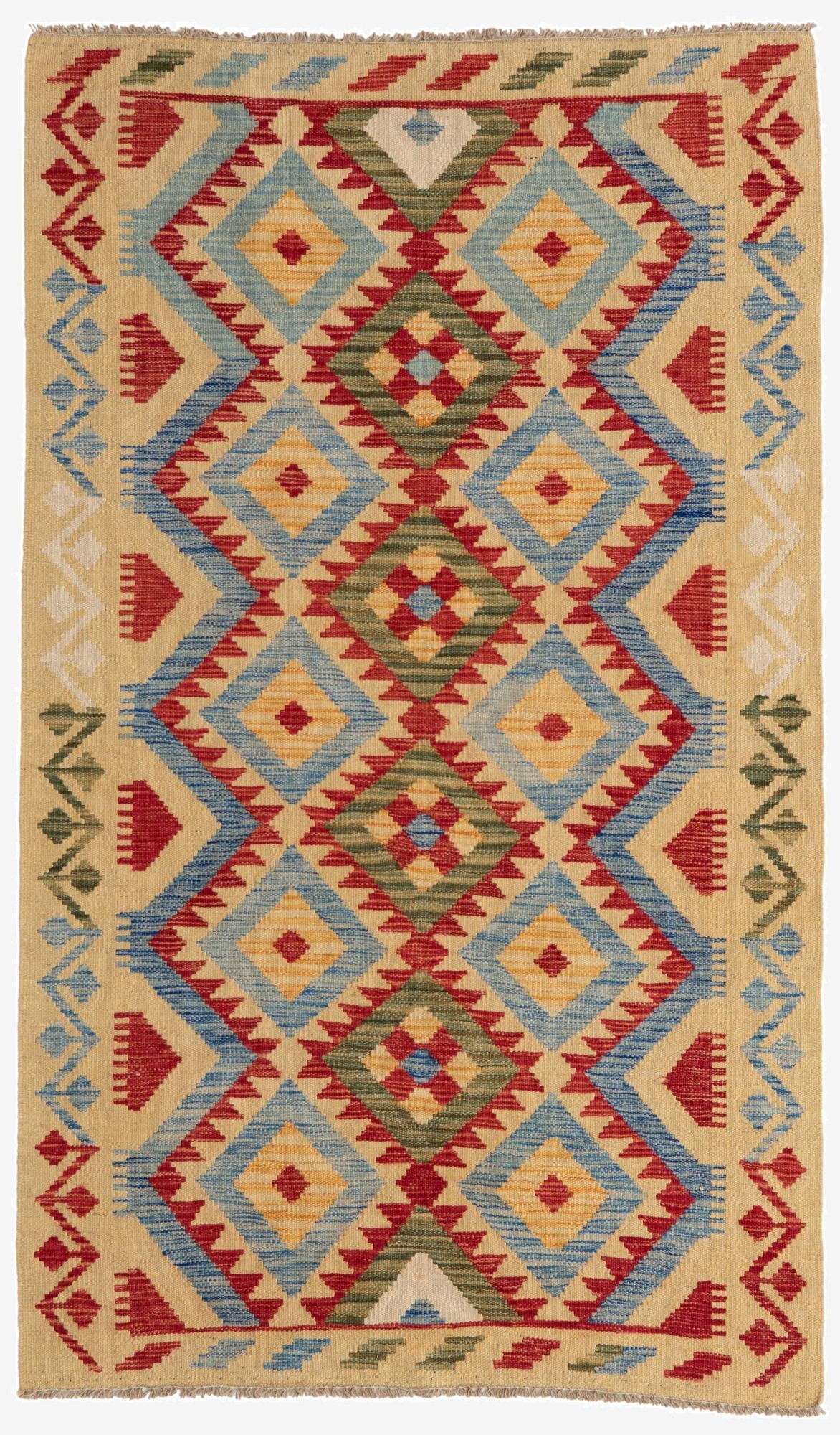  3' 6 x 5' 10  Hand Woven Kilim Maymana Wool Rug