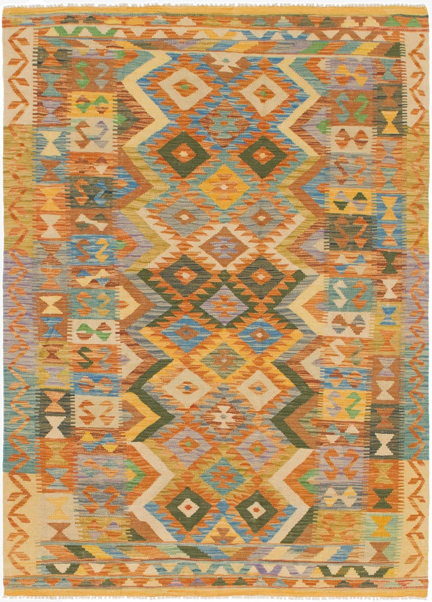  4' 7 x 6' 5  Hand Woven Kilim Maymana Wool Rug