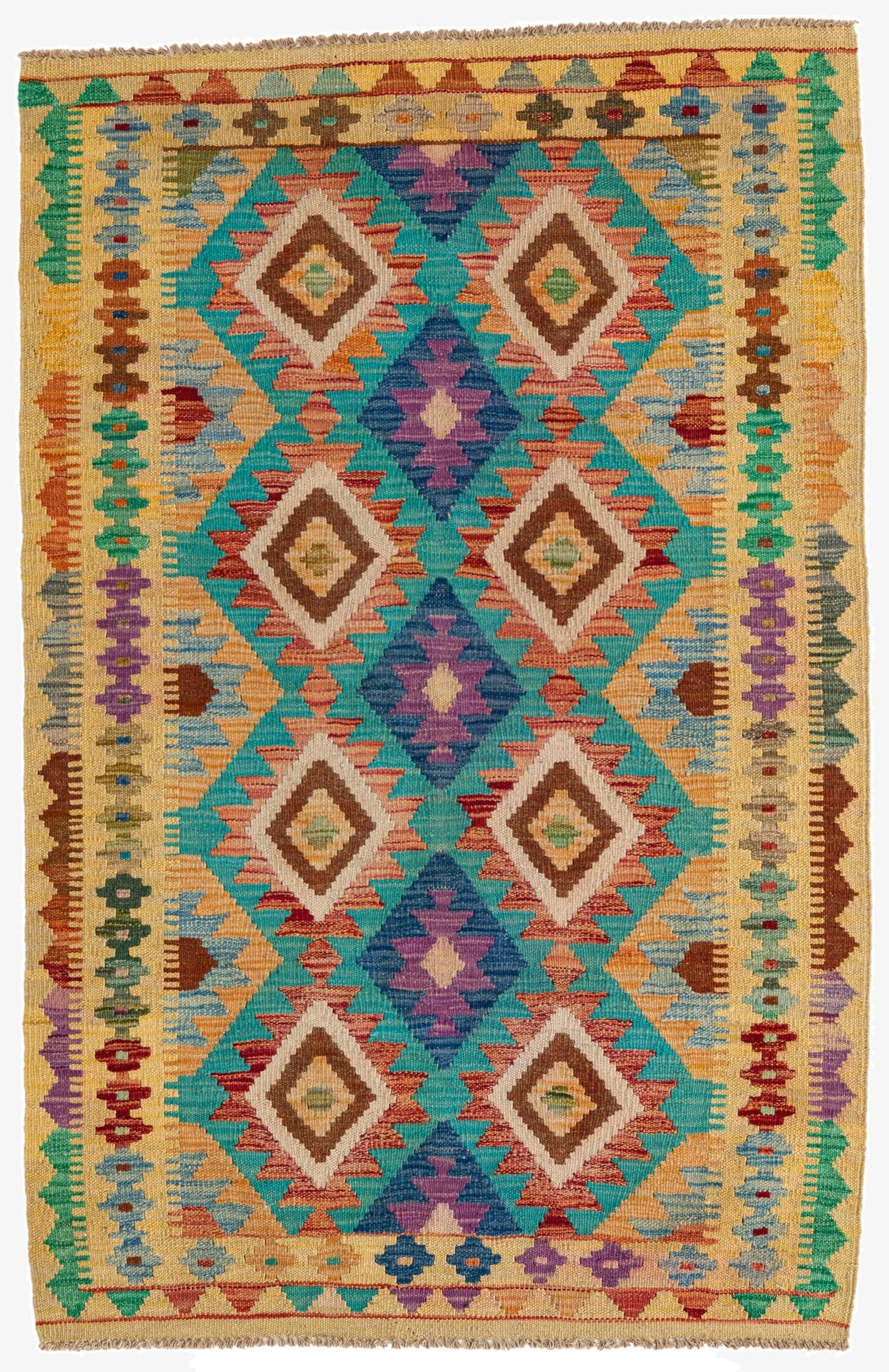  3' 4 x 5' 1  Hand Woven Kilim Maymana Wool Rug