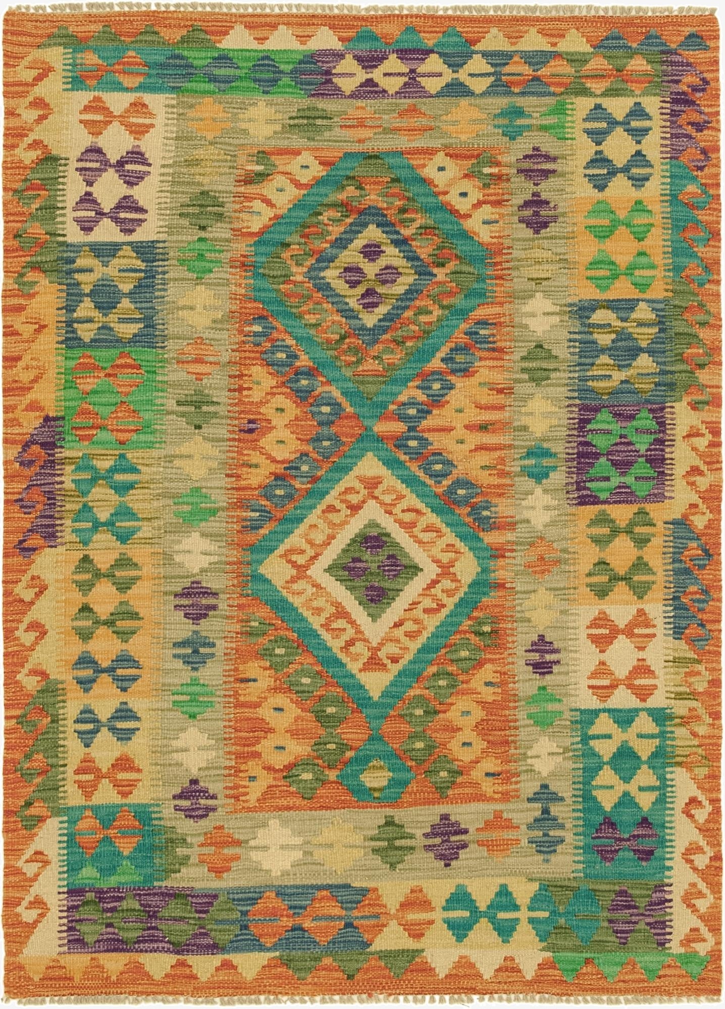  3' 6 x 5'  Hand Woven Kilim Maymana Wool Rug