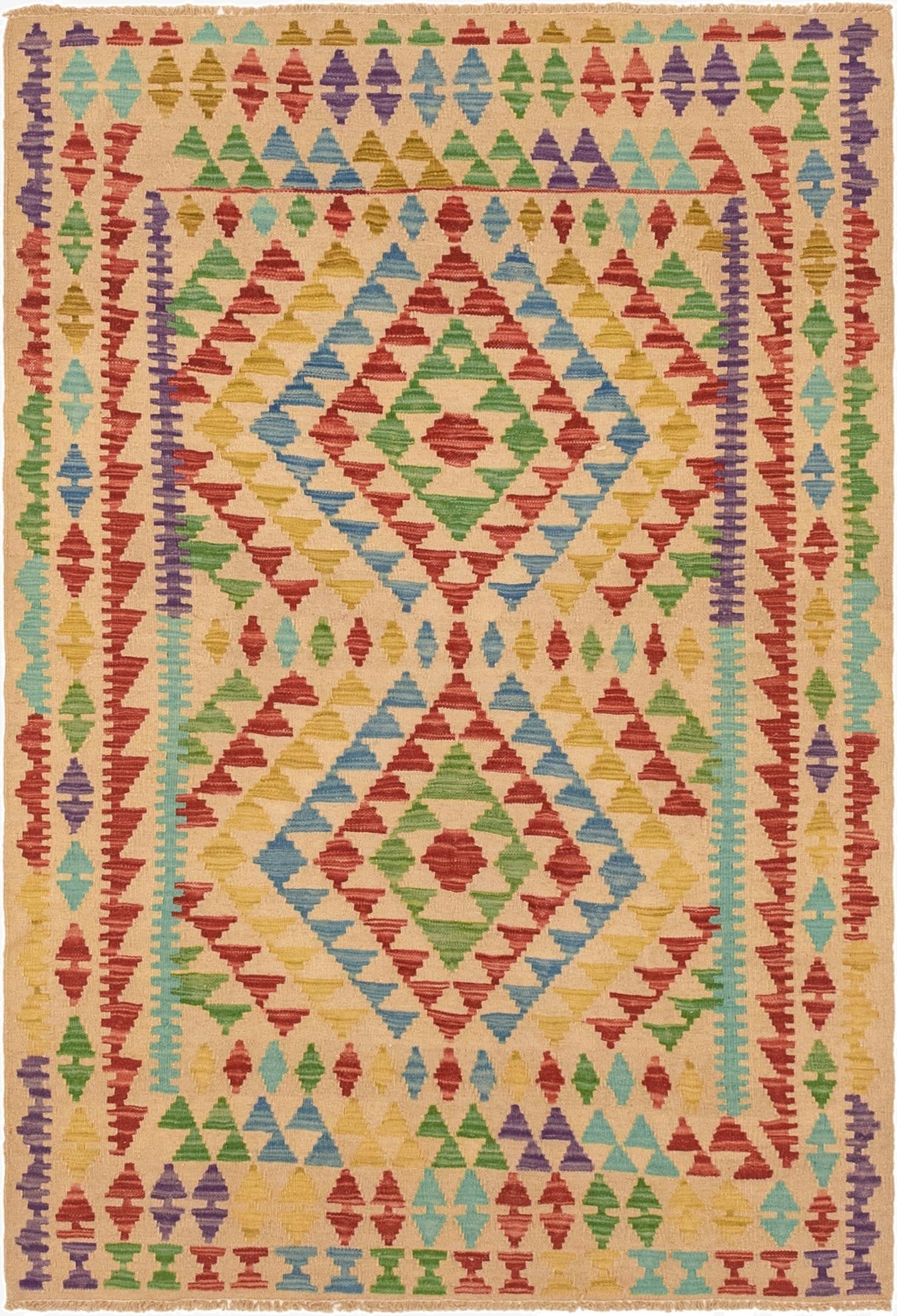  3' 10 x 5' 7  Hand Woven Kilim Maymana Wool Rug