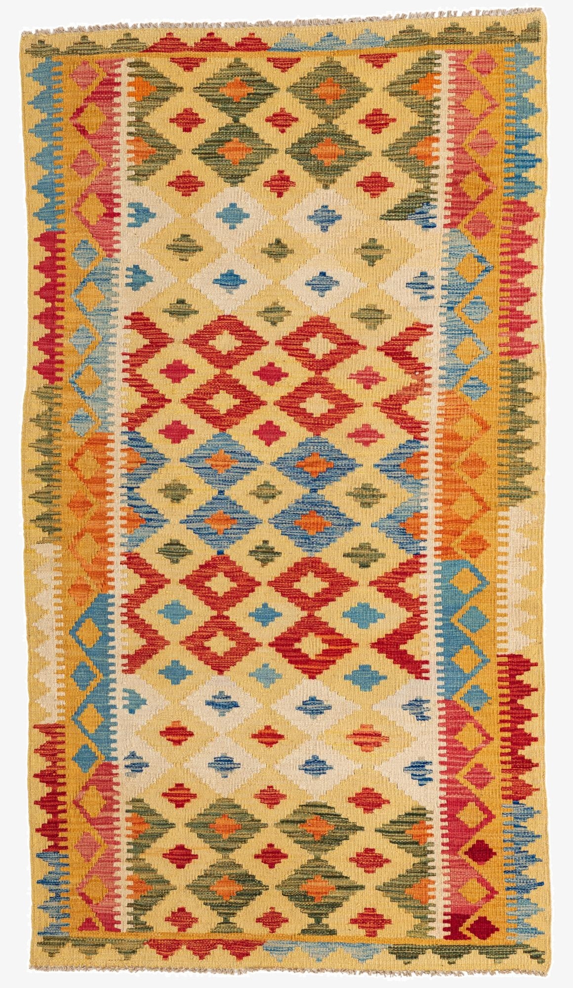  3' 7 x 6' 6  Hand Woven Kilim Maymana Wool Rug