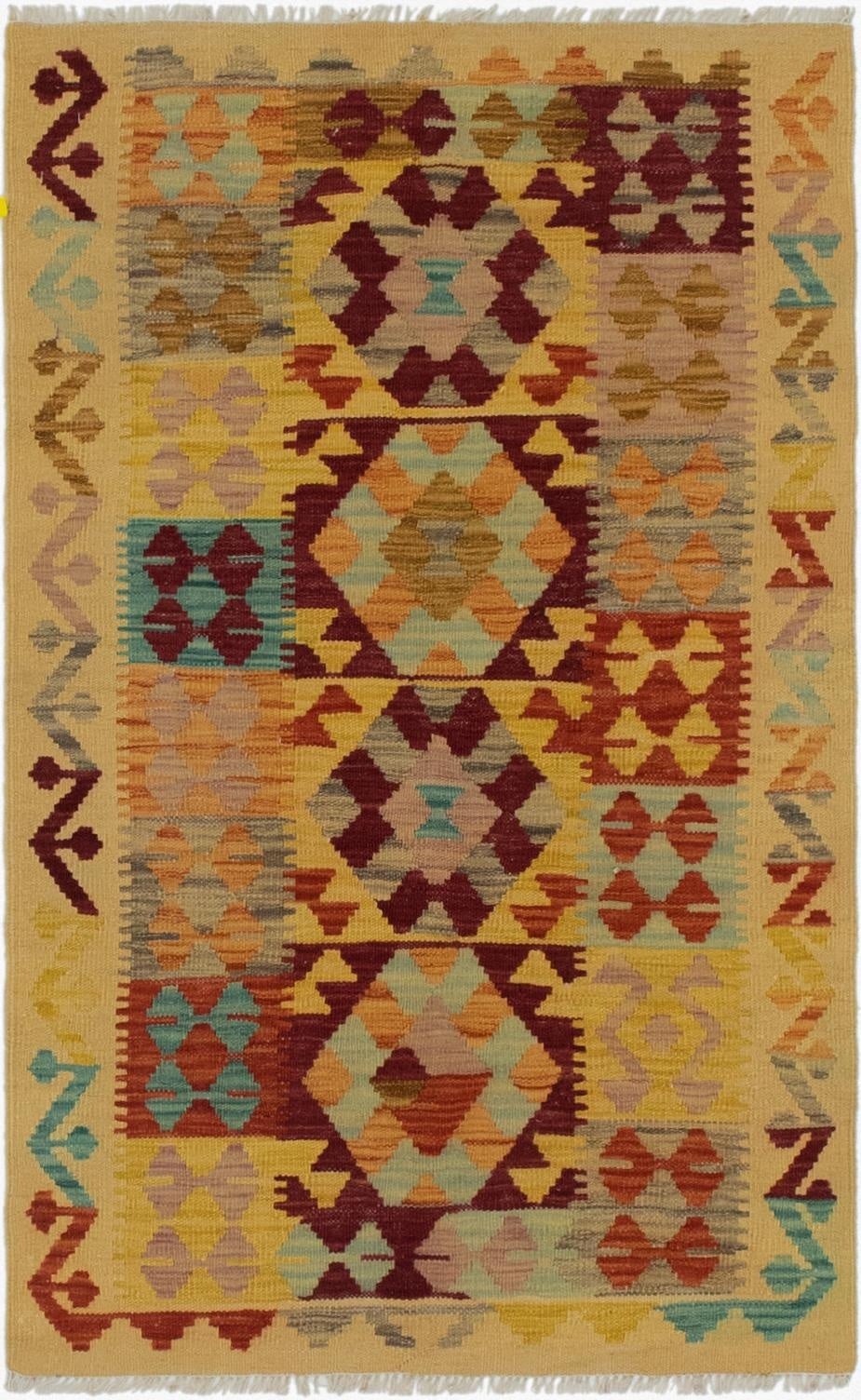  2' 7 x 4' 2  Hand Woven Kilim Maymana Wool Rug
