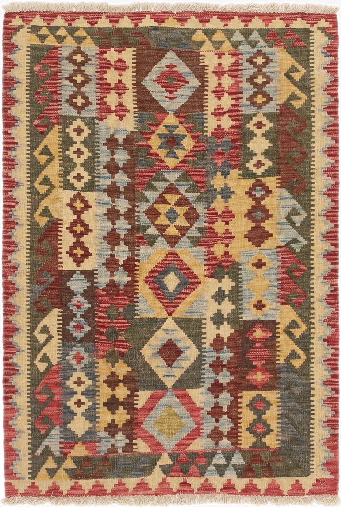  3' 4 x 4' 10  Hand Woven Kilim Maymana Wool Rug