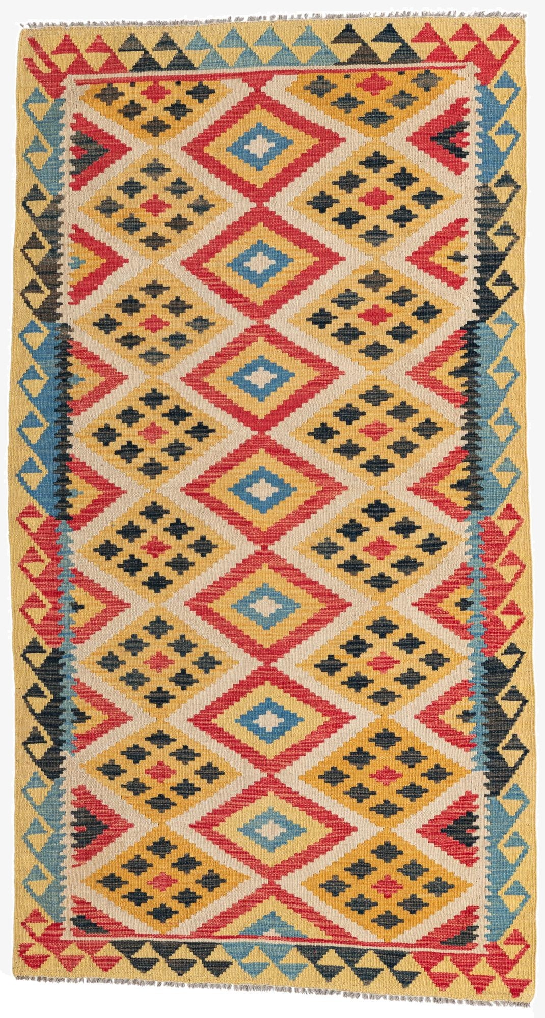  3' 8 x 6' 9  Hand Woven Kilim Maymana Wool Rug