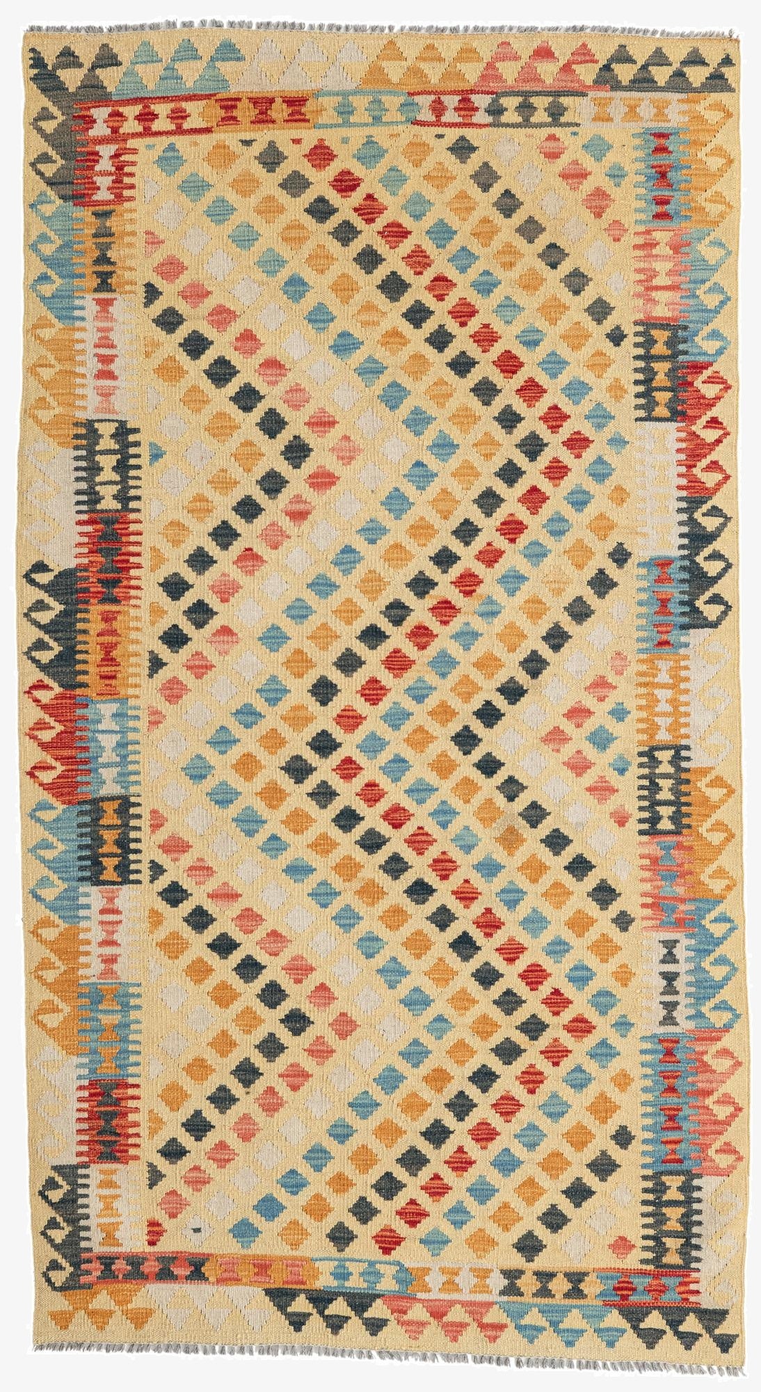  3' 8 x 6' 8  Hand Woven Kilim Maymana Wool Rug