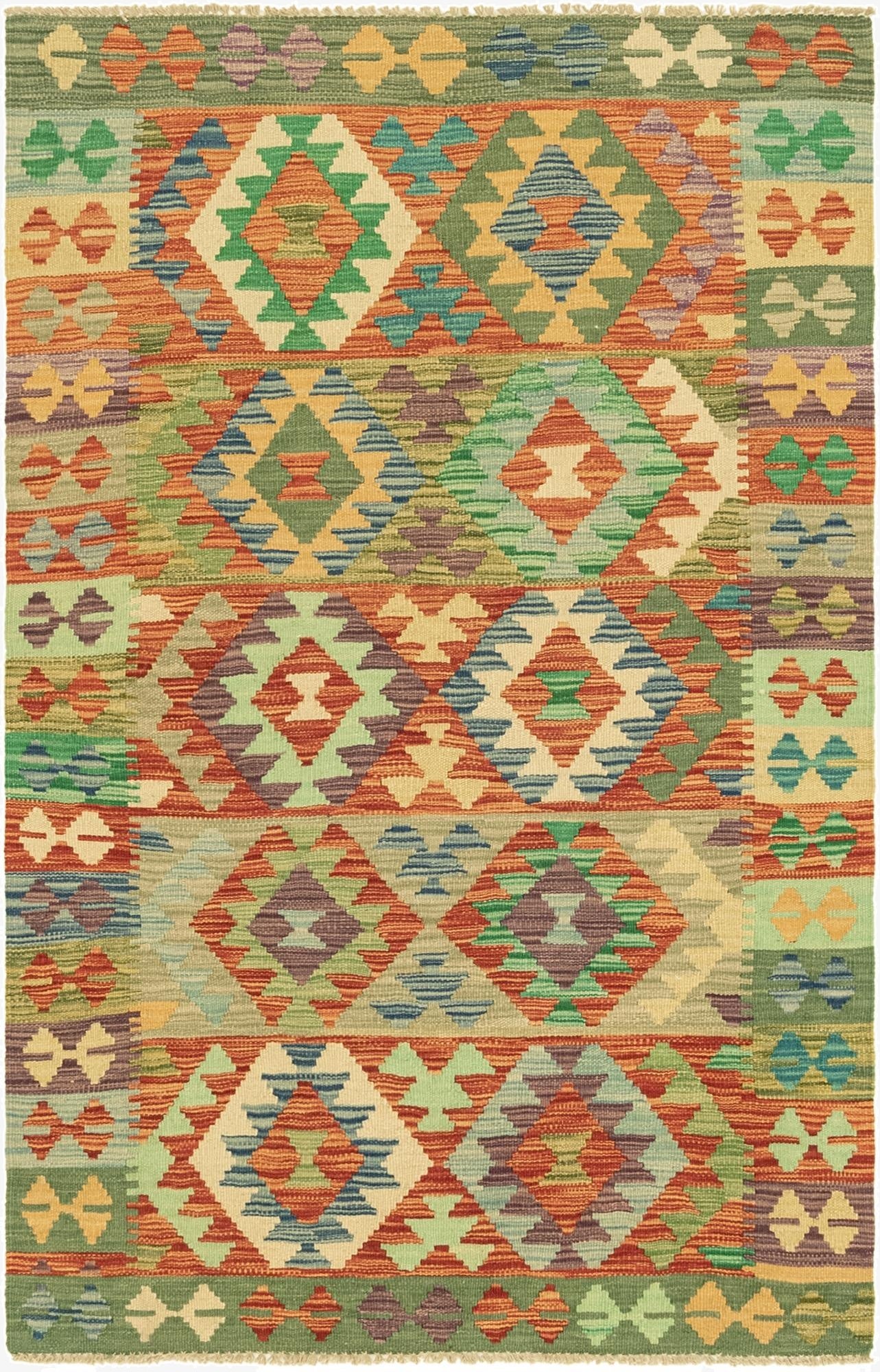  3' 3 x 5' 4  Hand Woven Kilim Maymana Wool Rug