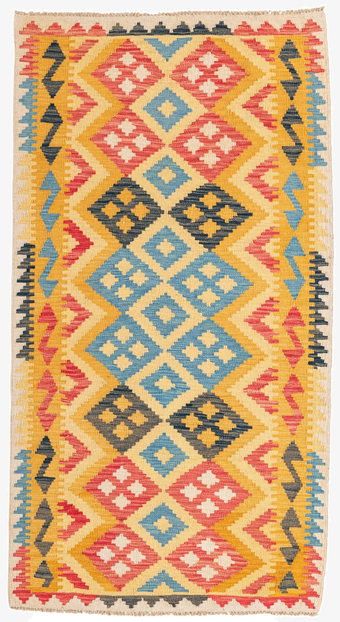 3' 6 x 6' 7  Hand Woven Kilim Maymana Wool Rug
