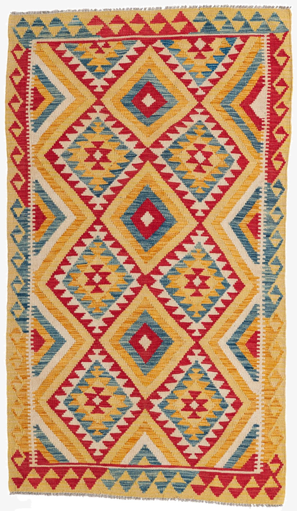 3' 9 x 6' 6  Hand Woven Kilim Maymana Wool Rug