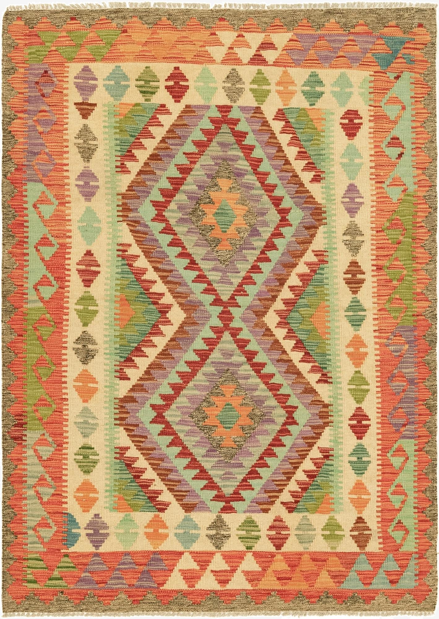  4' 1 x 5' 9  Hand Woven Kilim Maymana Wool Rug