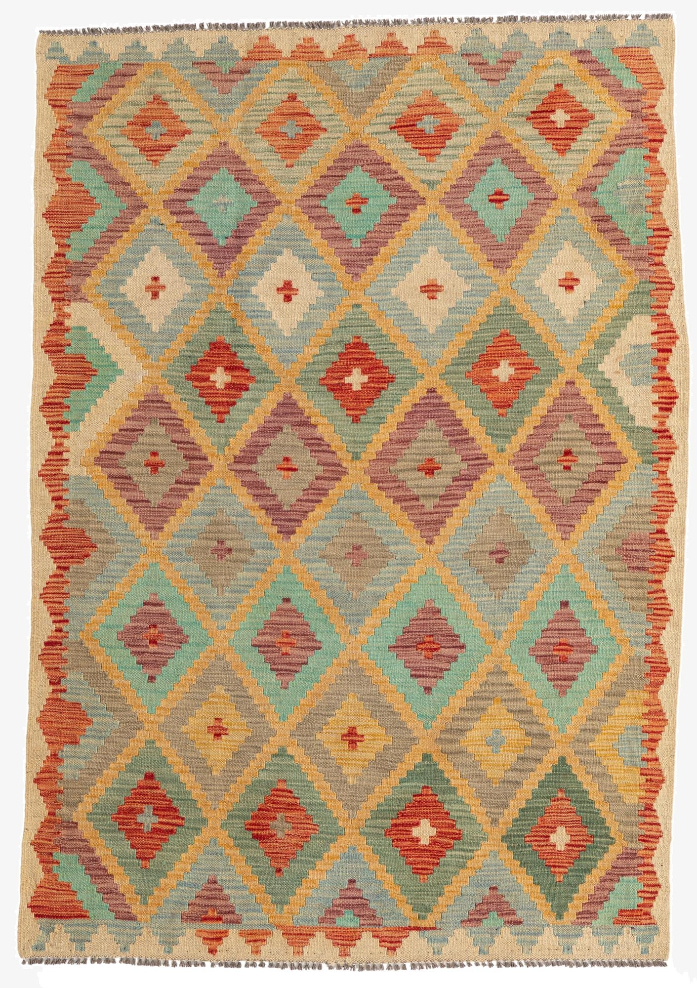  4' 1 x 5' 9  Hand Woven Kilim Maymana Wool Rug