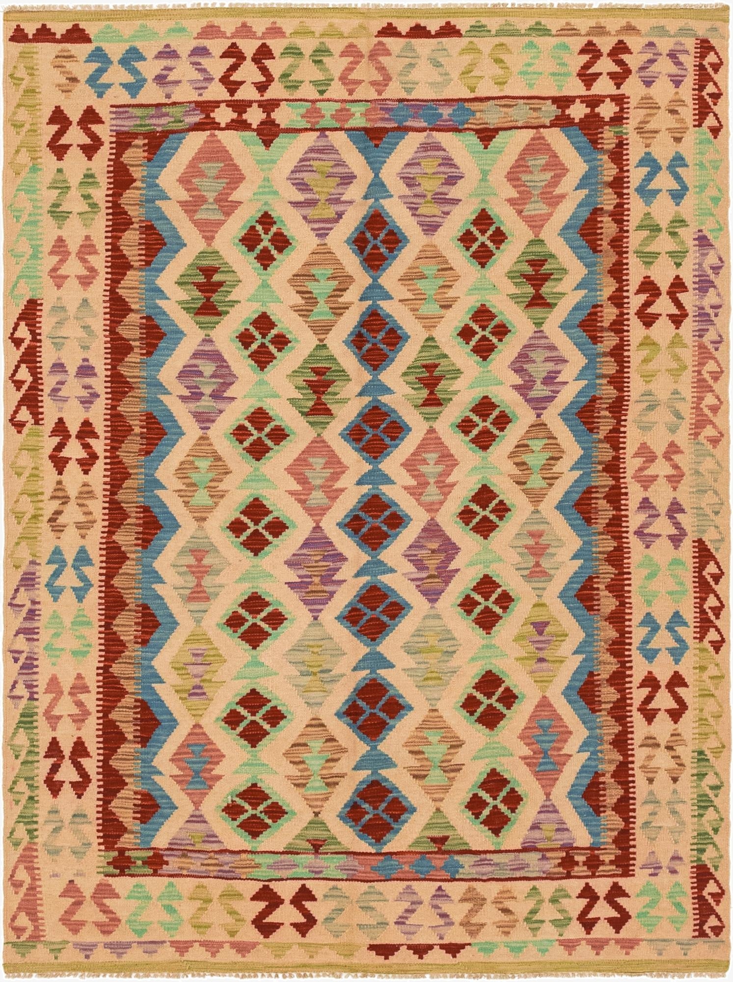  5' x 6' 6  Hand Woven Kilim Maymana Wool Rug
