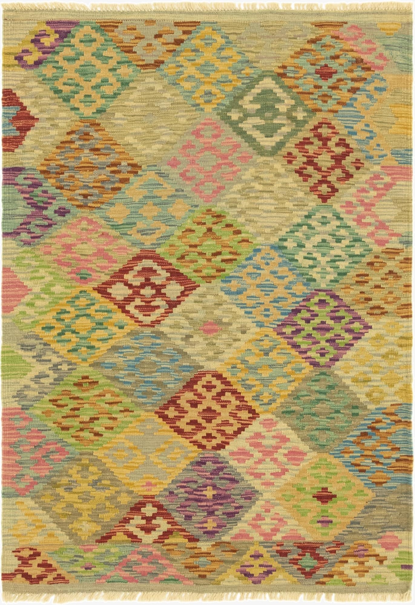  3' 6 x 5' 1  Hand Woven Kilim Maymana Wool Rug