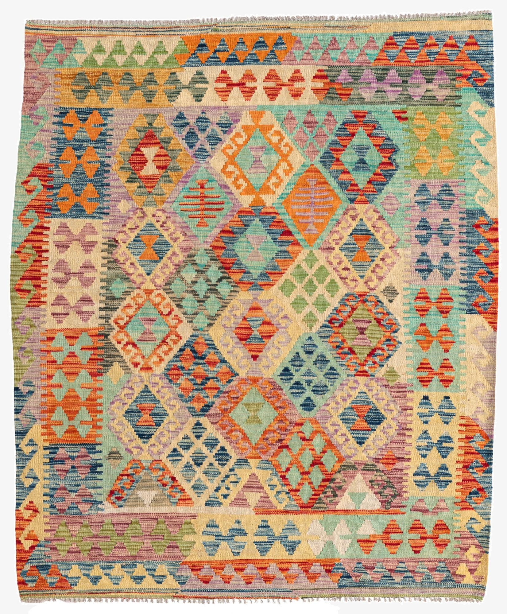  4' 9 x 5' 8  Hand Woven Kilim Maymana Wool Rug
