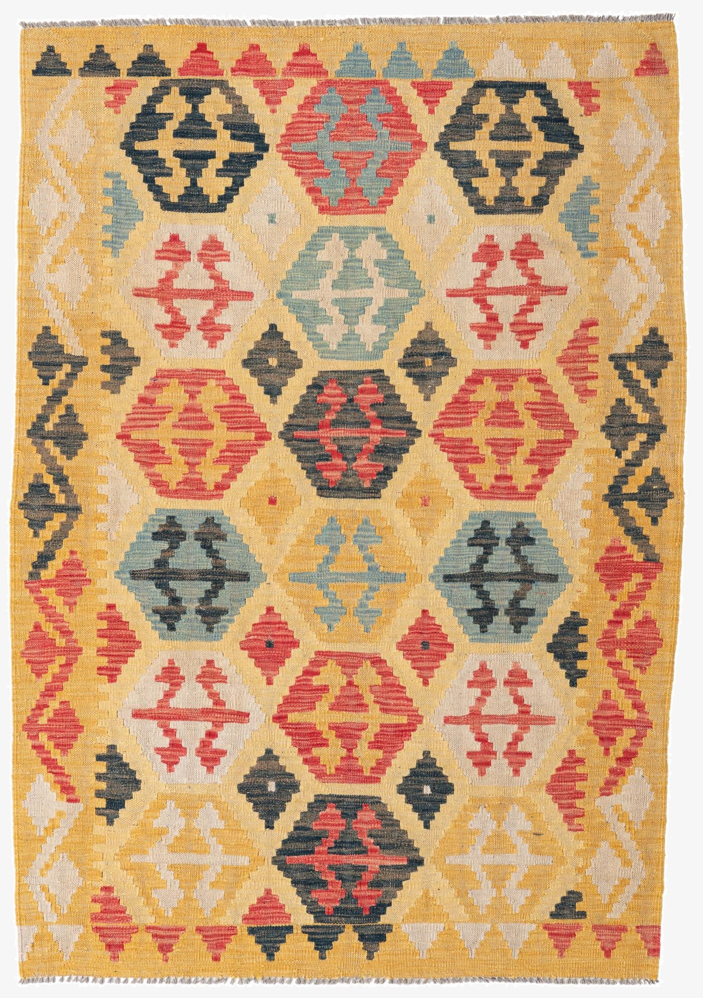  4' 3 x 6' 1  Hand Woven Kilim Maymana Wool Rug