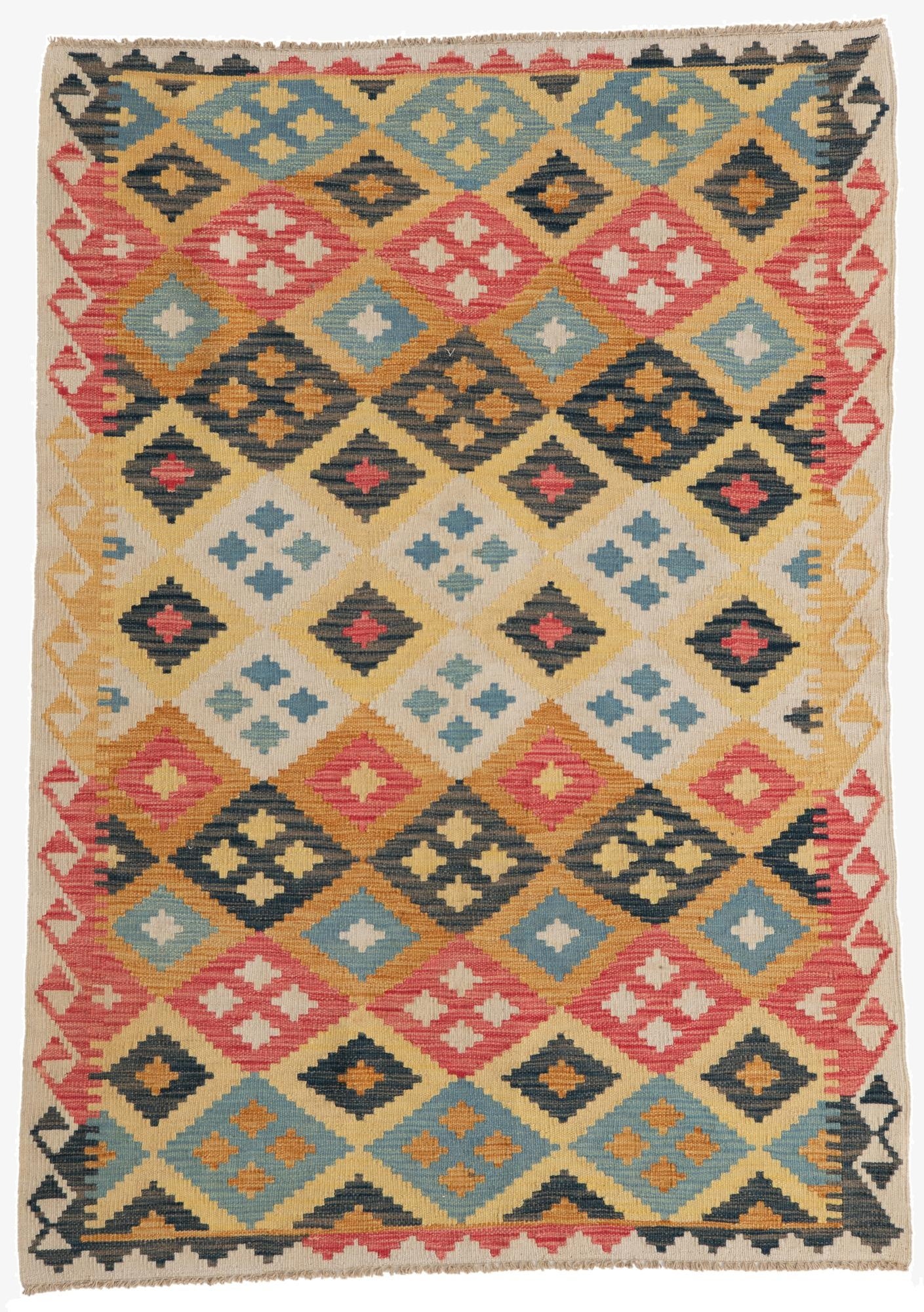  4' x 5' 4  Hand Woven Kilim Maymana Wool Rug