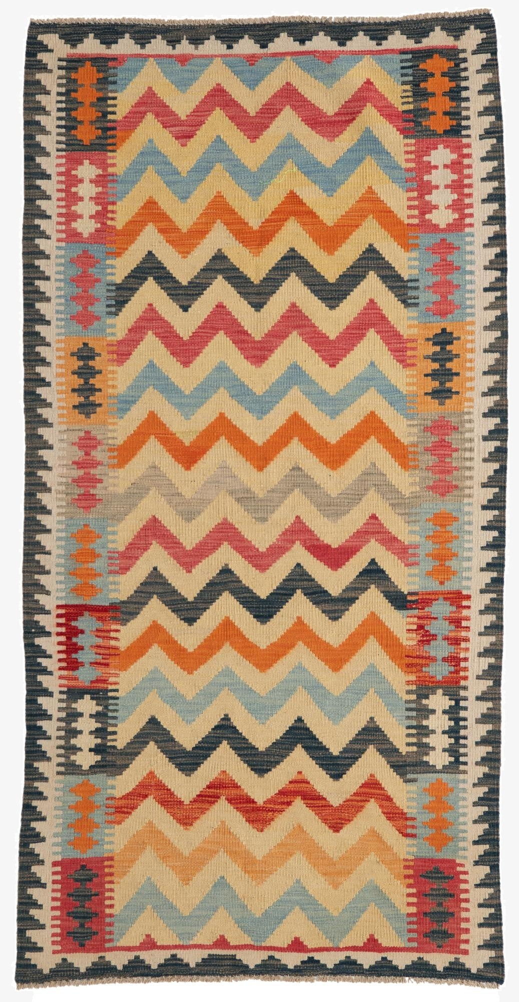  3' 4 x 6' 5  Hand Woven Kilim Maymana Wool Rug