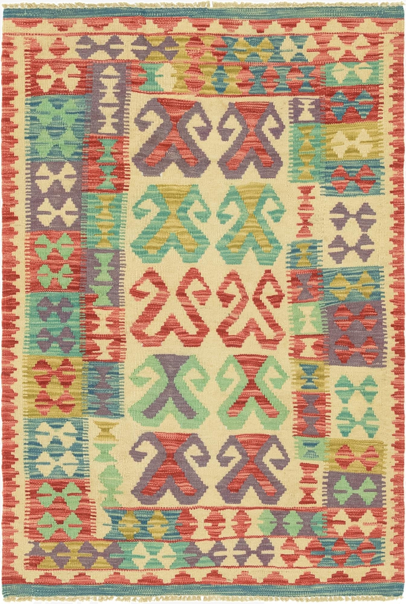  3' 1 x 4' 8  Hand Woven Kilim Maymana Wool Rug