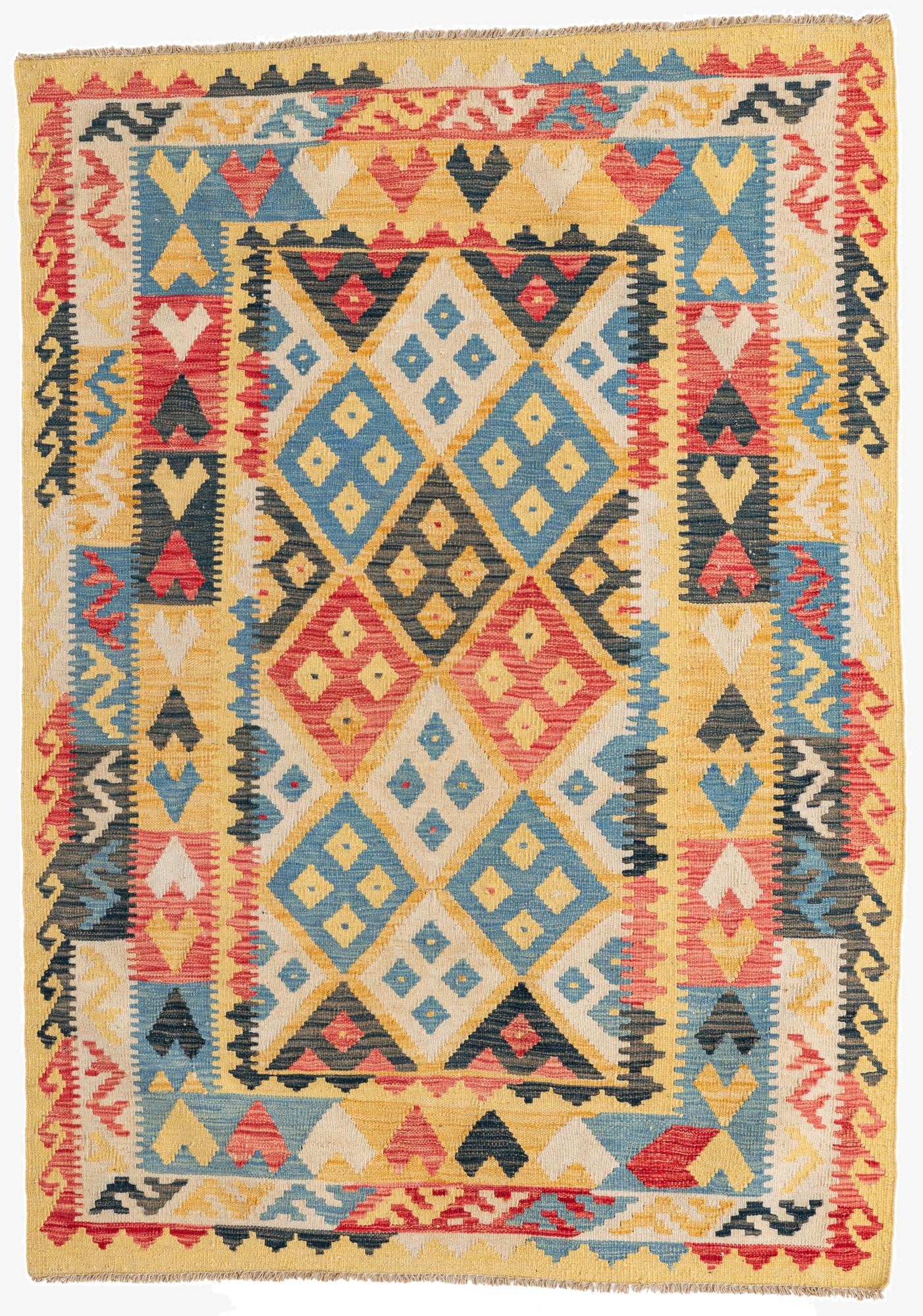  4' 3 x 6' 2  Hand Woven Kilim Maymana Wool Rug
