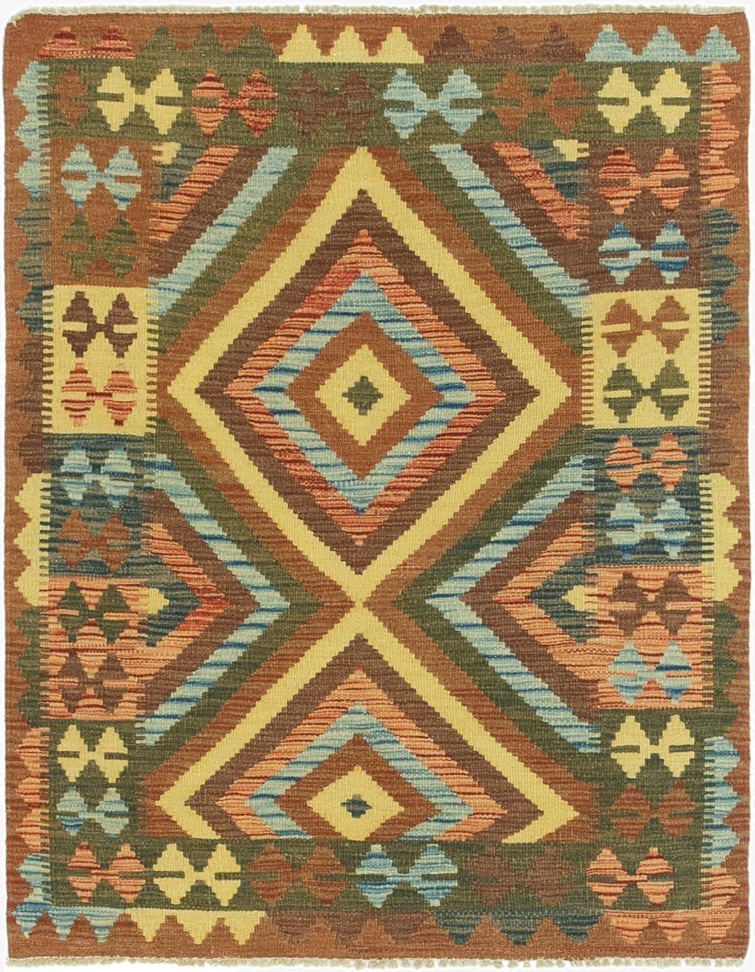  3' 2 x 4'  Hand Woven Kilim Maymana Wool Rug
