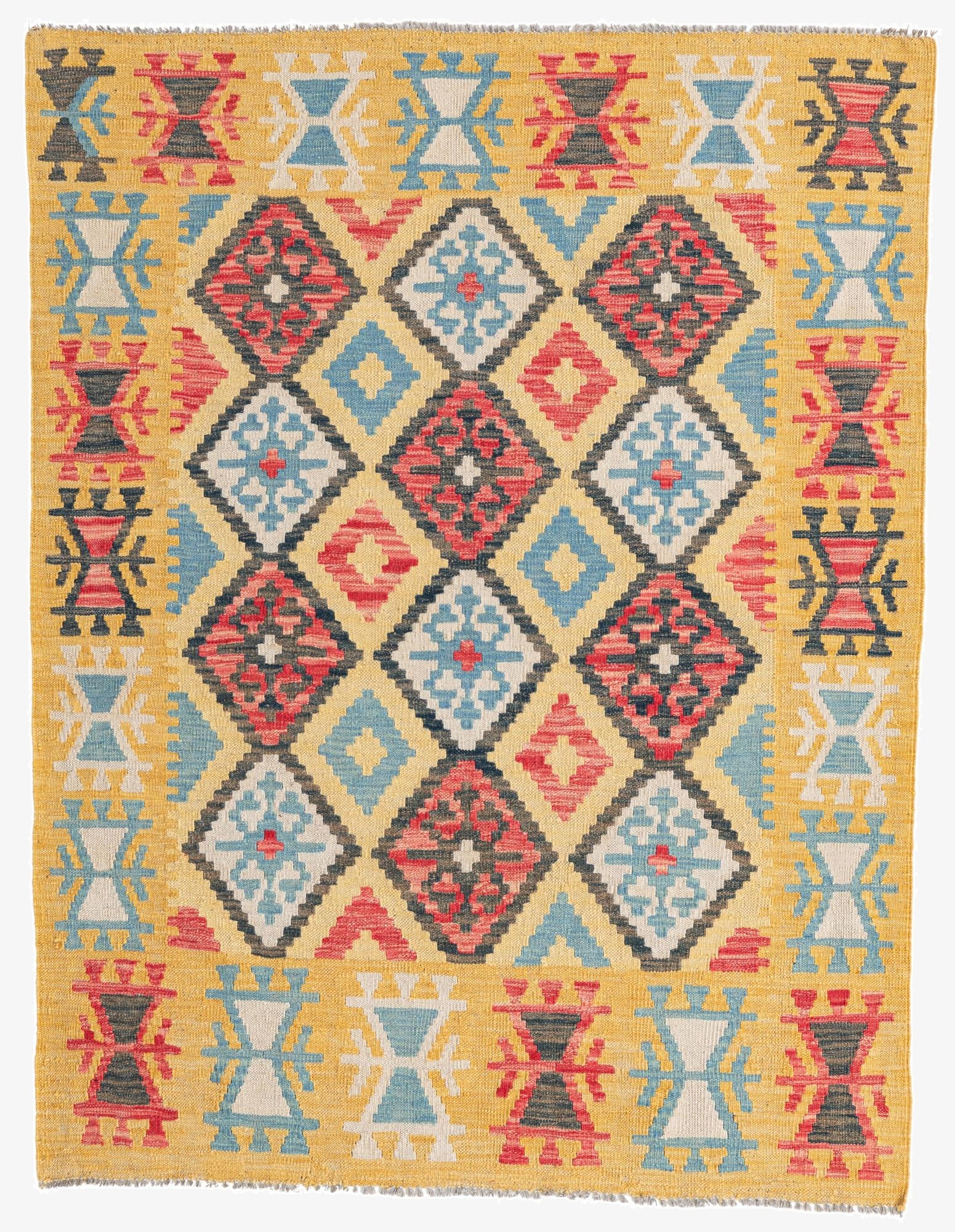  4' 3 x 5' 7  Hand Woven Kilim Maymana Wool Rug