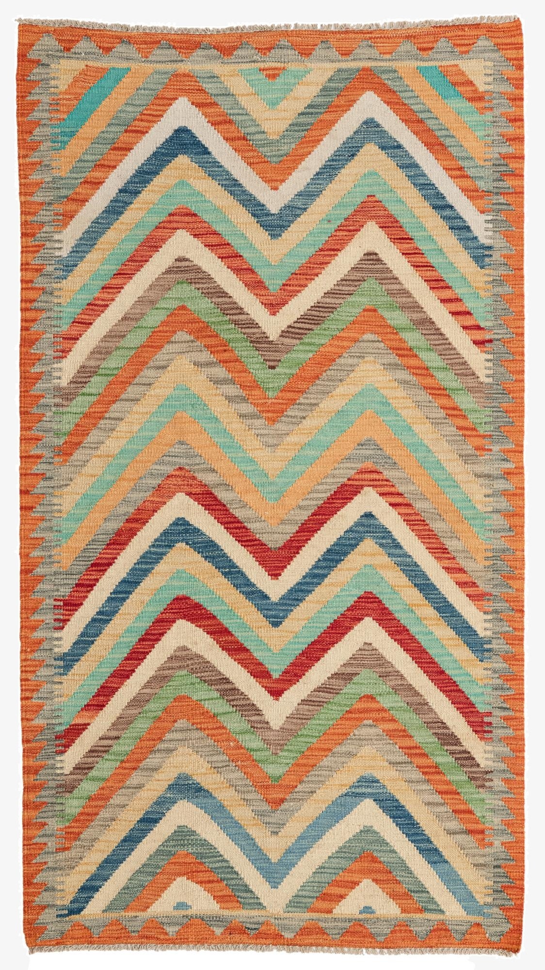  3' 5 x 6' 2  Hand Woven Kilim Maymana Wool Rug