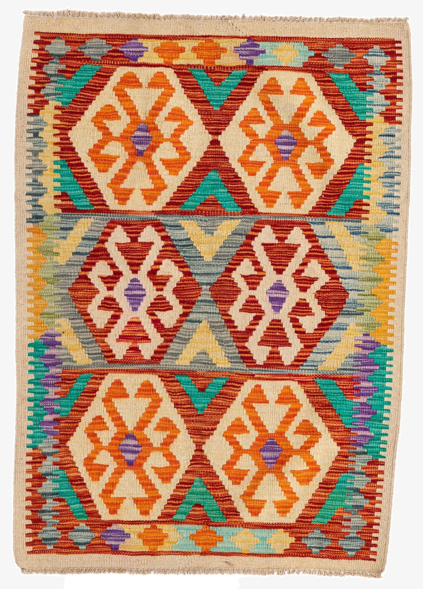  2' 10 x 4'  Hand Woven Kilim Maymana Wool Rug