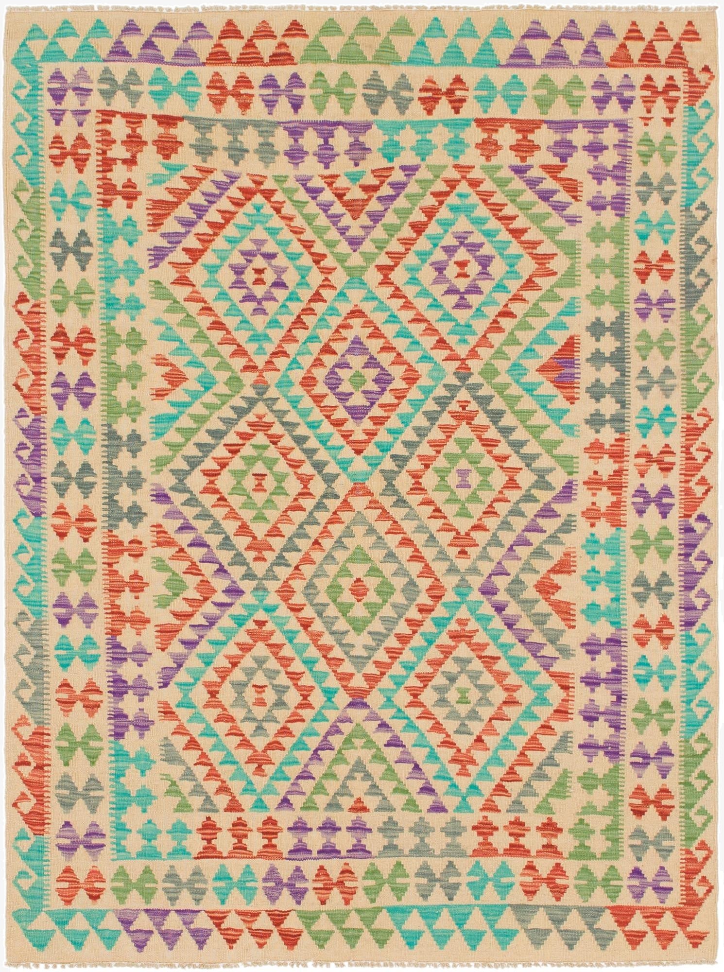  4' 10 x 6' 4  Hand Woven Kilim Maymana Wool Rug