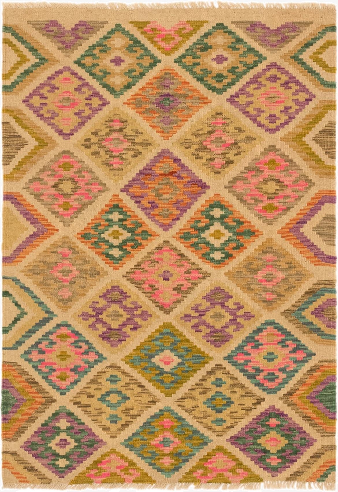  3' 4 x 5'  Hand Woven Kilim Maymana Wool Rug