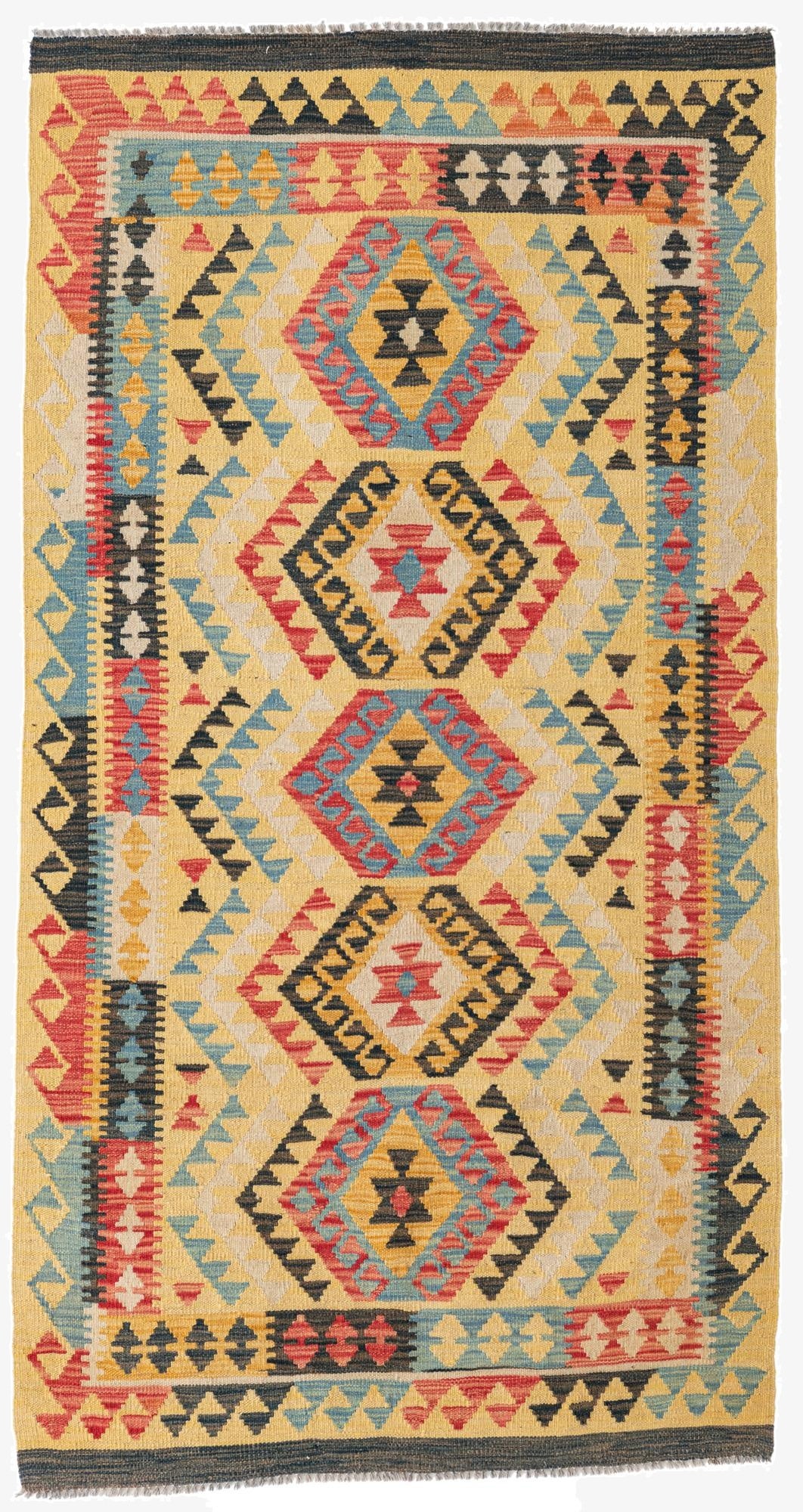  3' 7 x 6' 9  Hand Woven Kilim Maymana Wool Rug