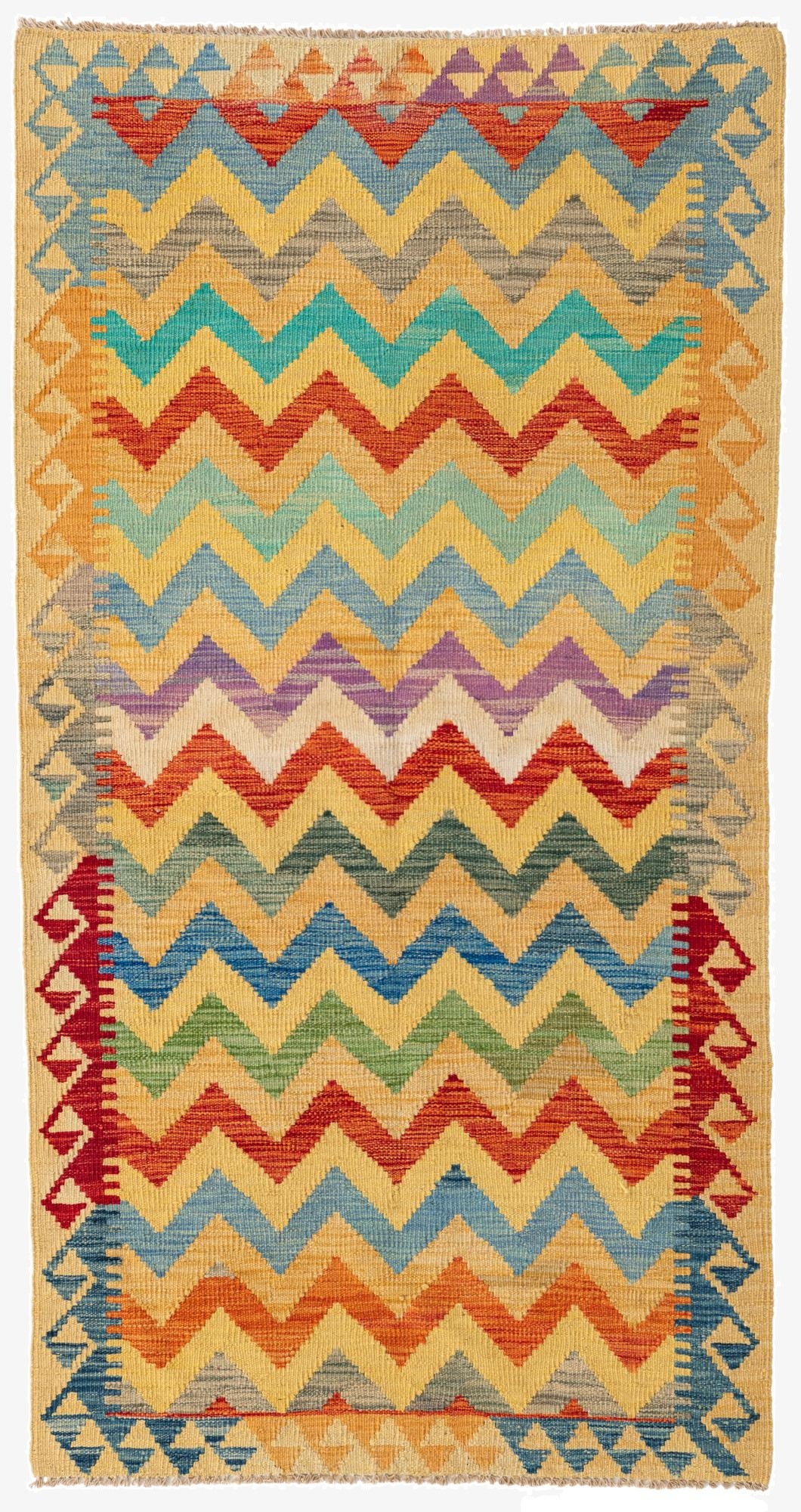  3' 4 x 6' 4  Hand Woven Kilim Maymana Wool Rug