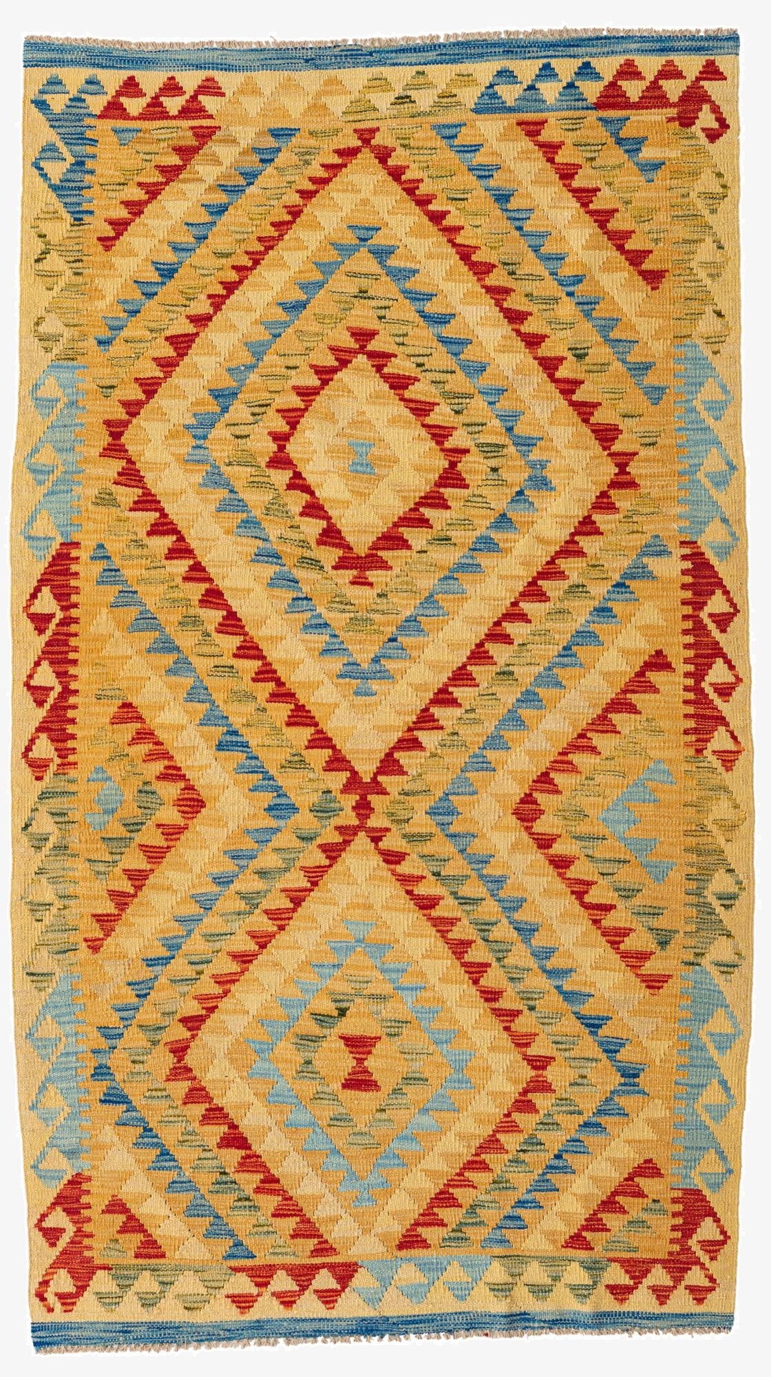 3' 9 x 6' 6  Hand Woven Kilim Maymana Wool Rug